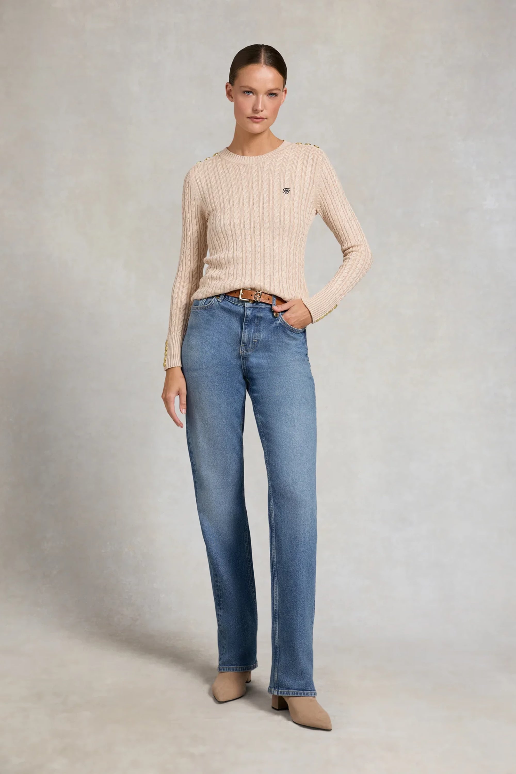 Holland Cooper Seattle Cable Crew Knit #Colour_Oatmeal
