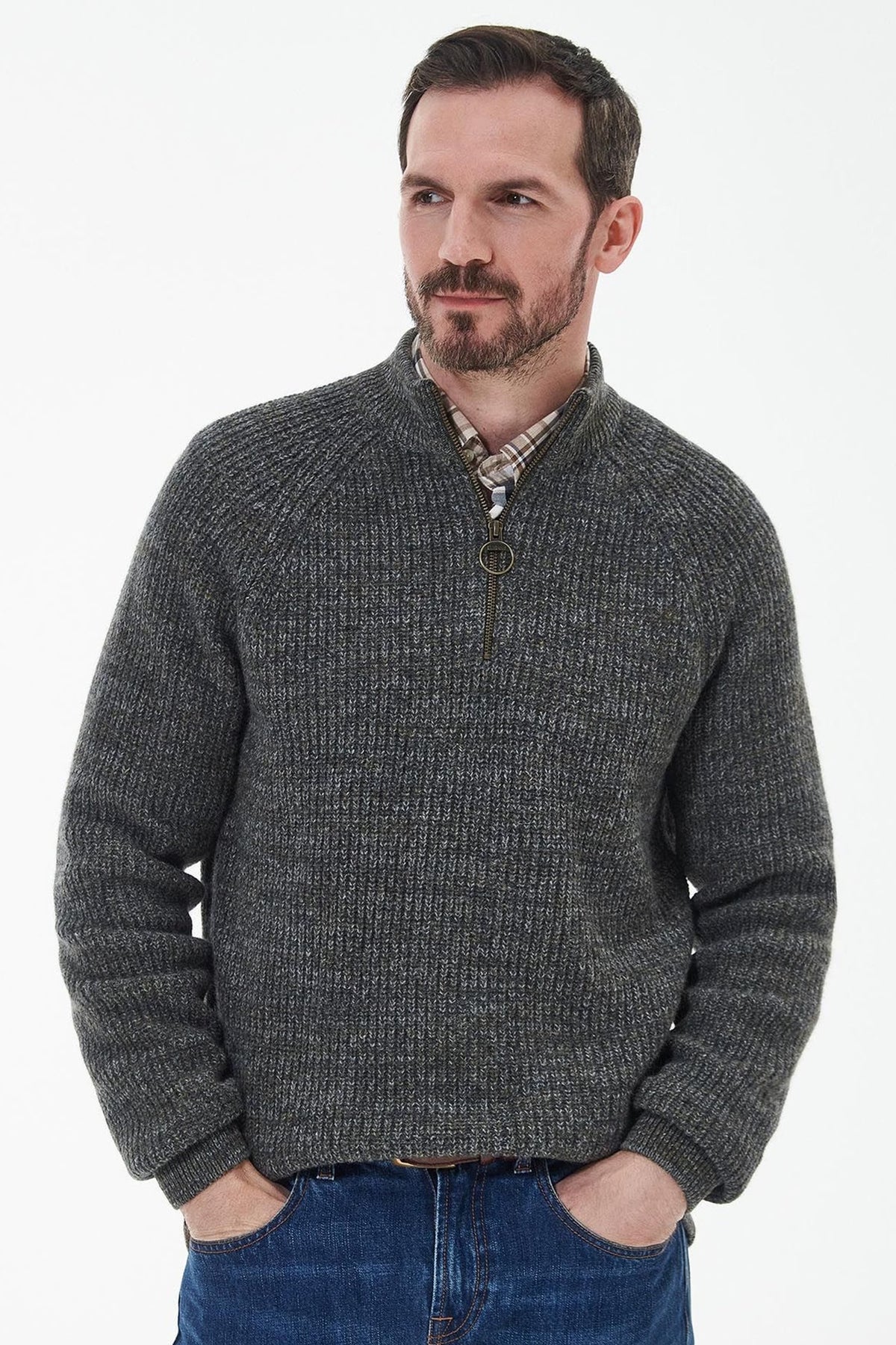 Barbour Horseford Half Zip Kitted Jumper #Colour_Olive