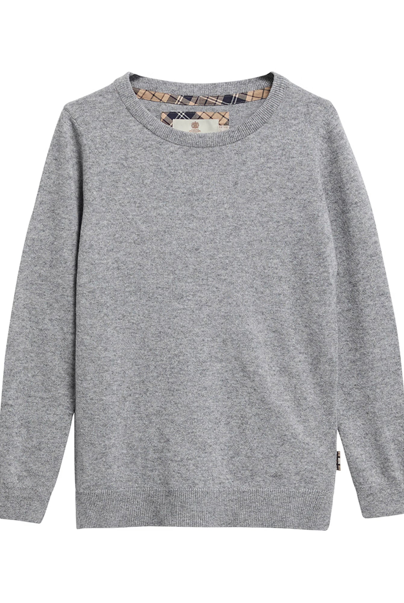 Barbour Pendle Crew Knitted Jumper #Colour_Grey Marl/Birchwood Tartan