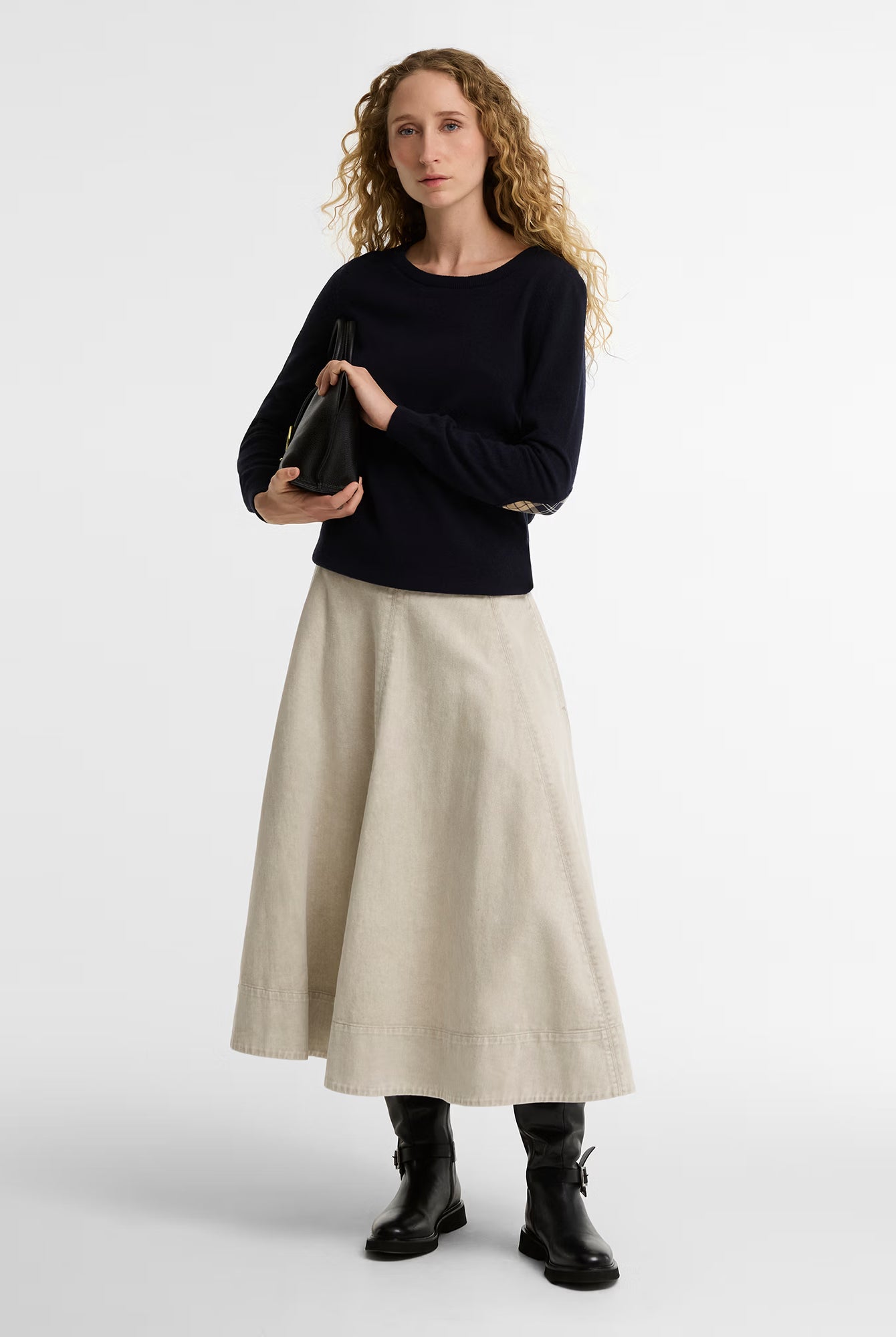 Barbour Pendle Crew Knitted Jumper #Colour_Navy/Birchwood Tartan