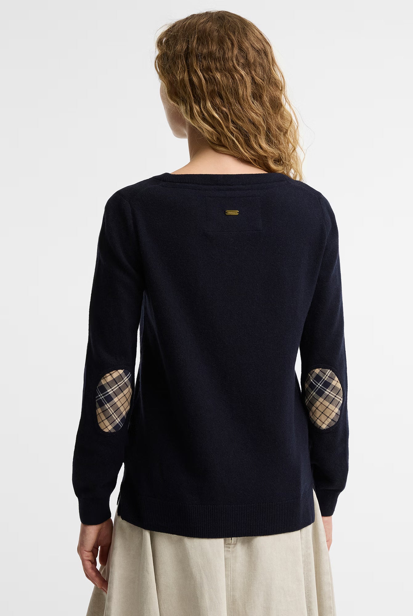 Barbour Pendle Crew Knitted Jumper #Colour_Navy/Birchwood Tartan