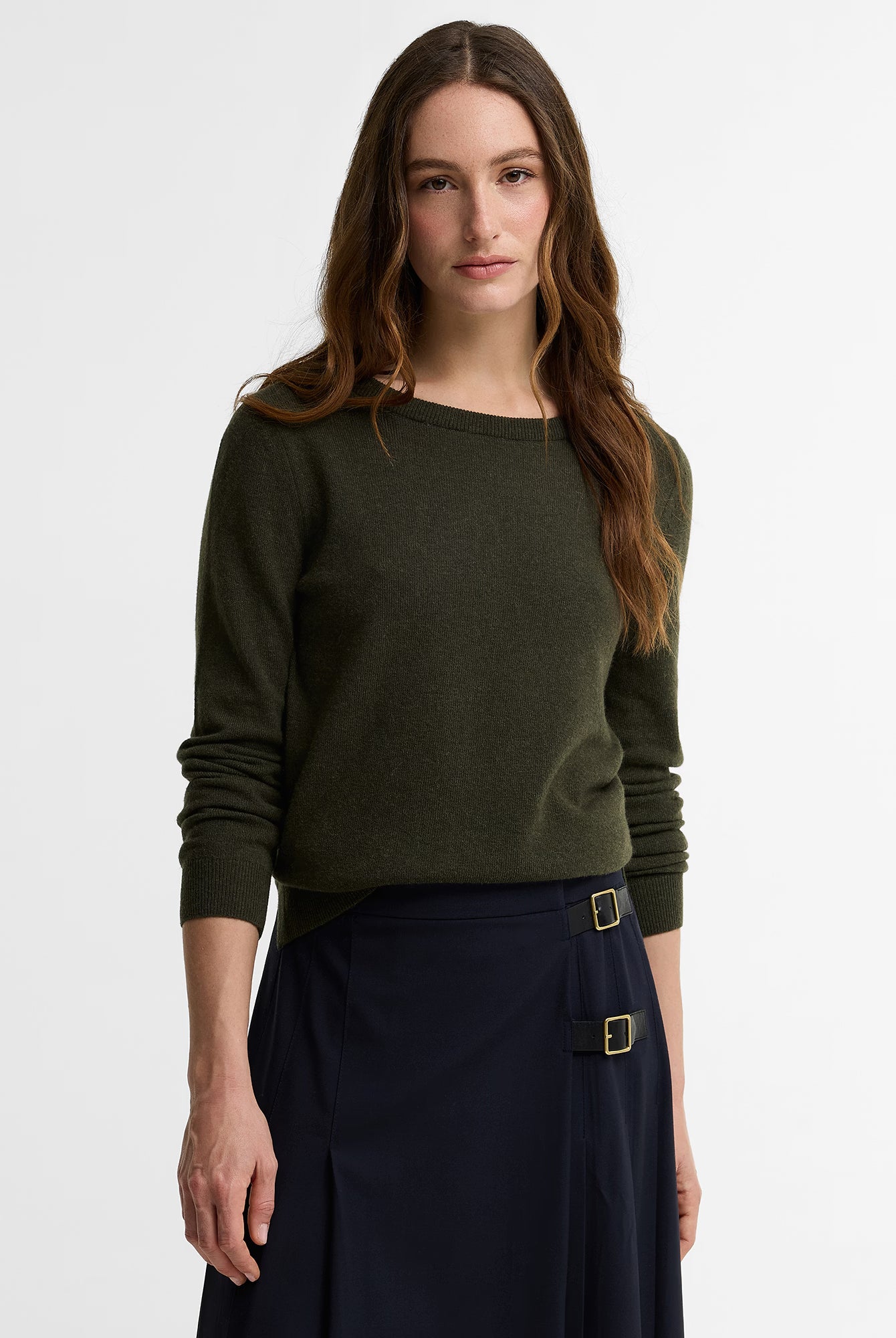 Barbour Pendle Crew Knitted Jumper #Colour_Olive/Birchwood Tartan