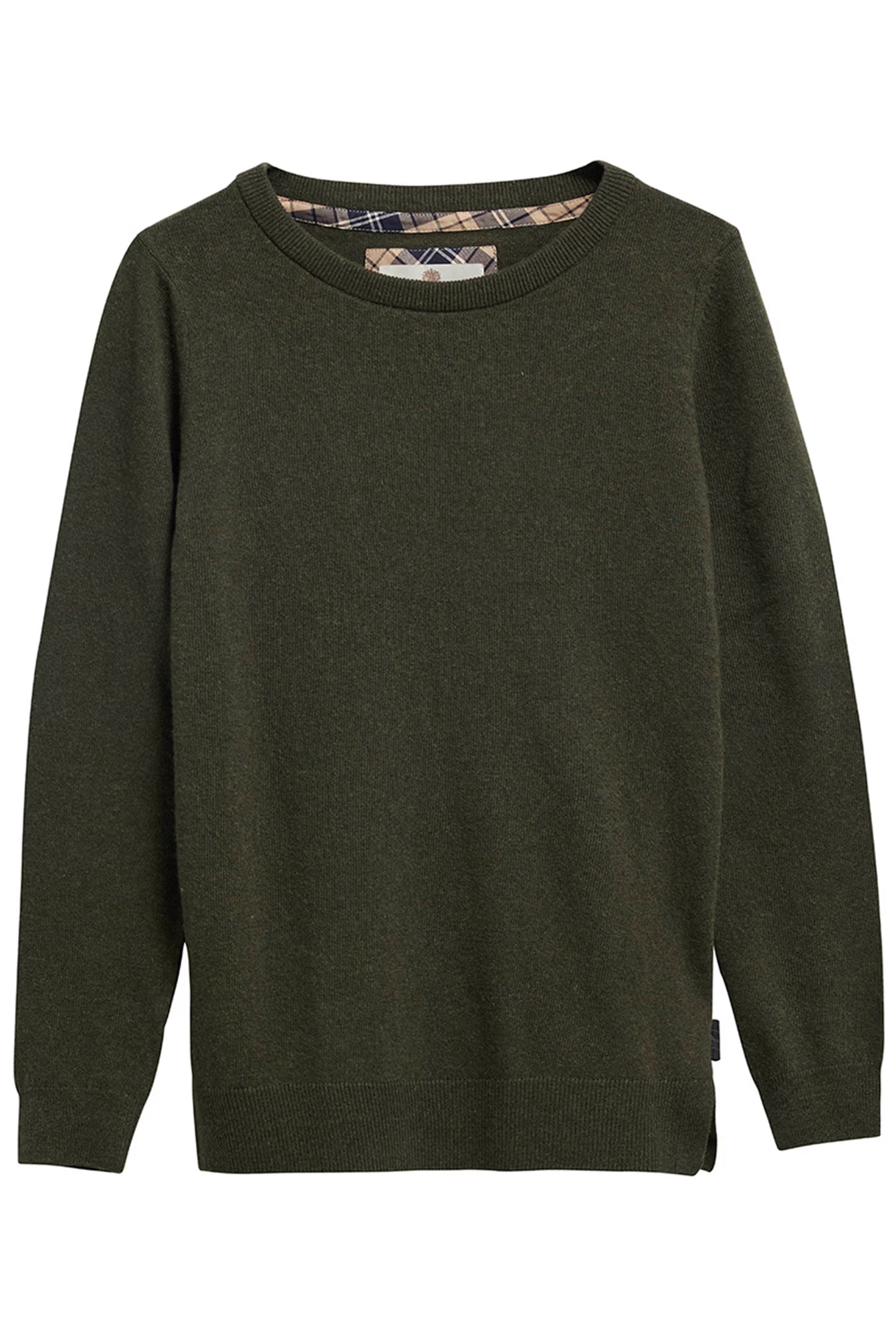Barbour Pendle Crew Knitted Jumper #Colour_Olive/Birchwood Tartan
