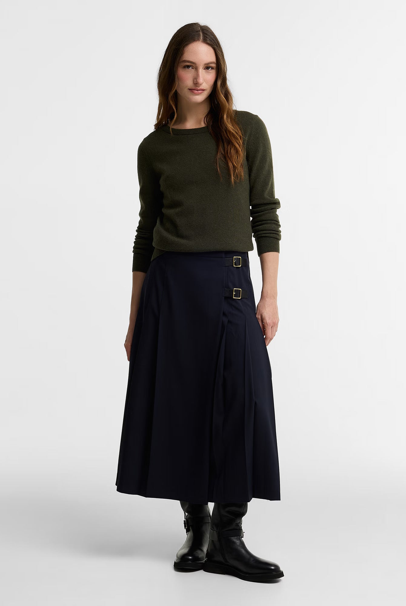 Barbour Pendle Crew Knitted Jumper #Colour_Olive/Birchwood Tartan