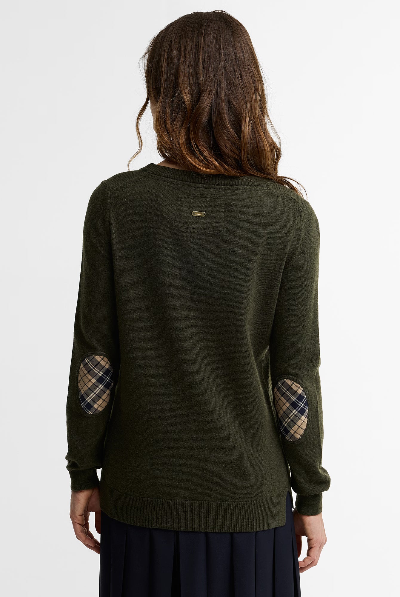 Barbour Pendle Crew Knitted Jumper #Colour_Olive/Birchwood Tartan