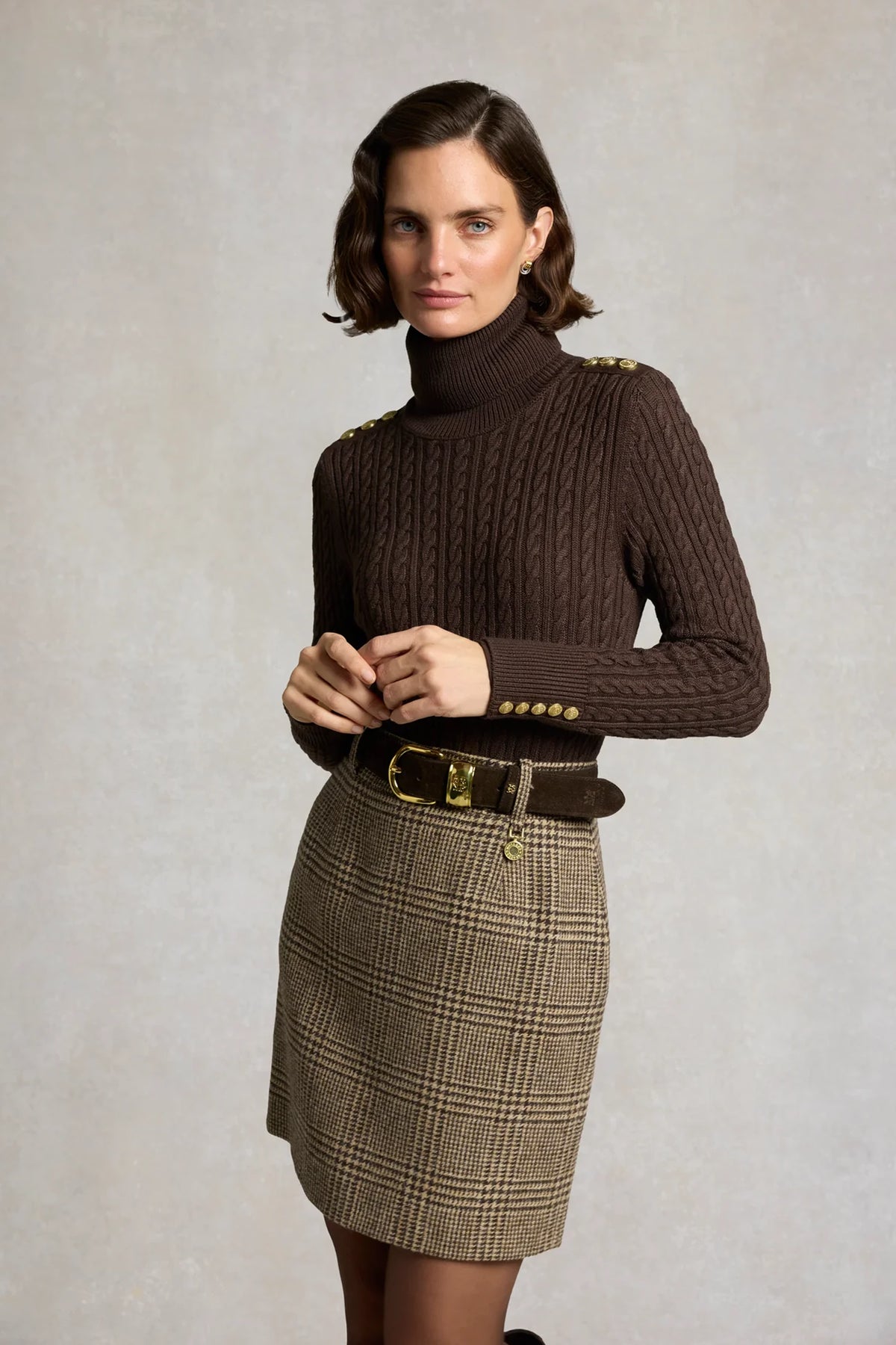 Holland Cooper Regency Skirt #Colour_Prince of Wales Brown