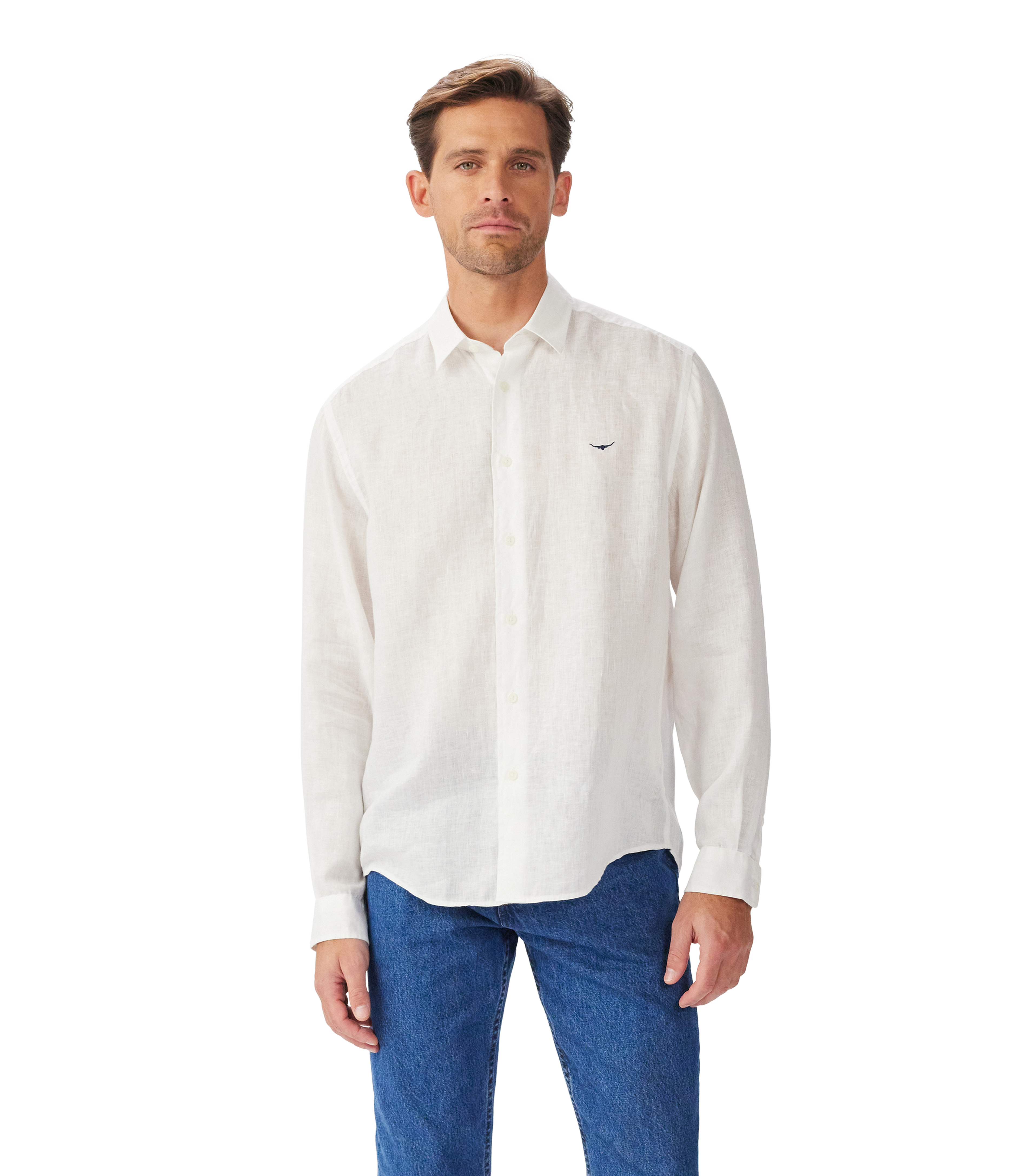 R.M. Williams White Newman Classic Linen Shirt #Colour_White