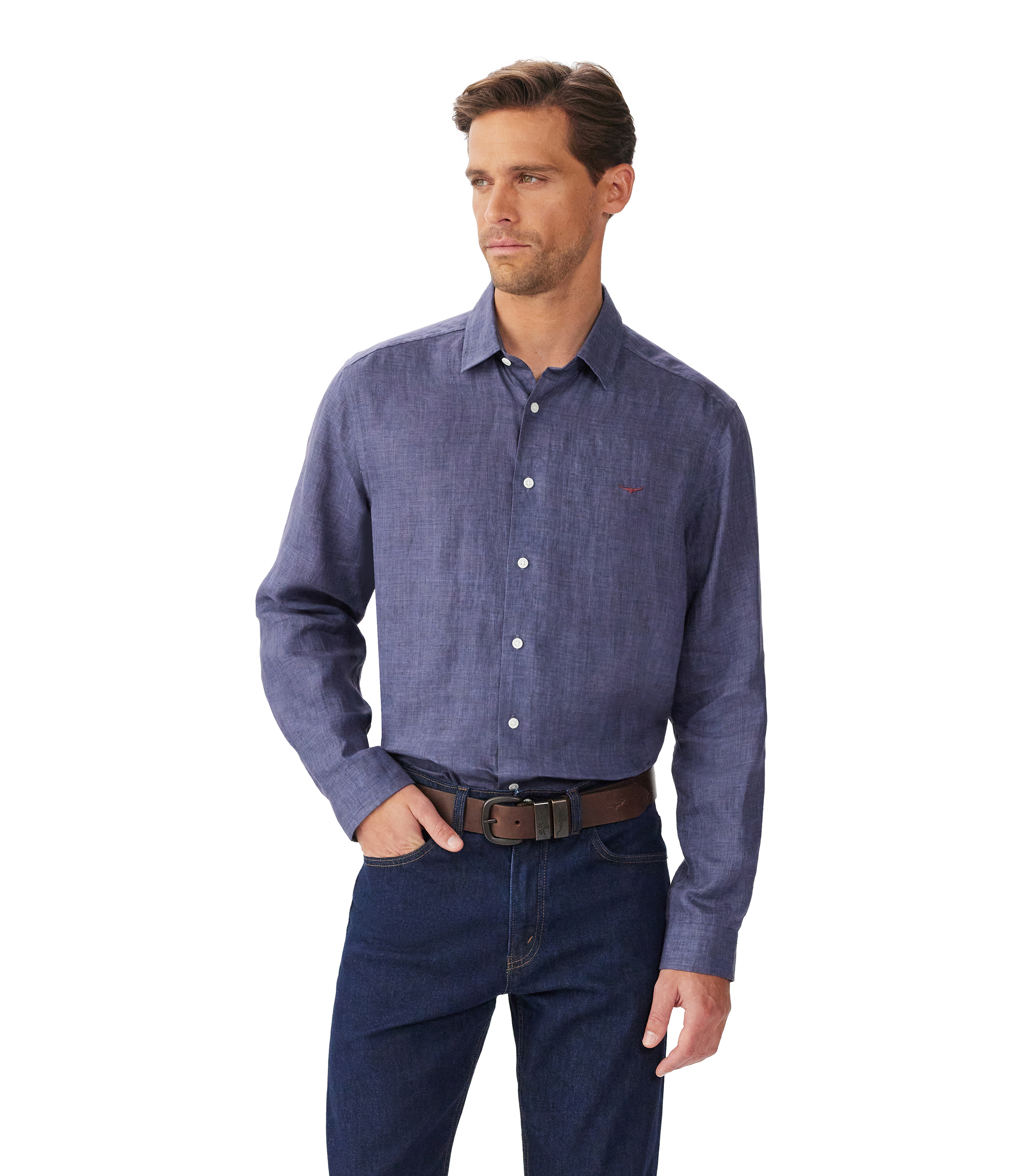 R.M. Williams Navy Newman Classic Linen Shirt #Colour_Navy