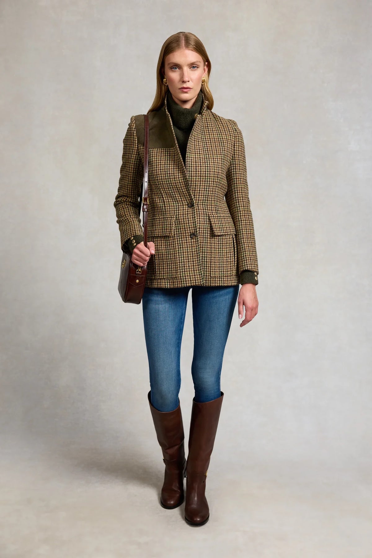 Holland Cooper Single Breasted Field Blazer #Colour_Hailes Green Tweed