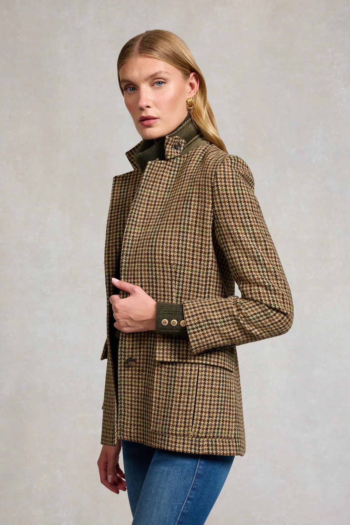 Holland Cooper Single Breasted Field Blazer #Colour_Hailes Green Tweed