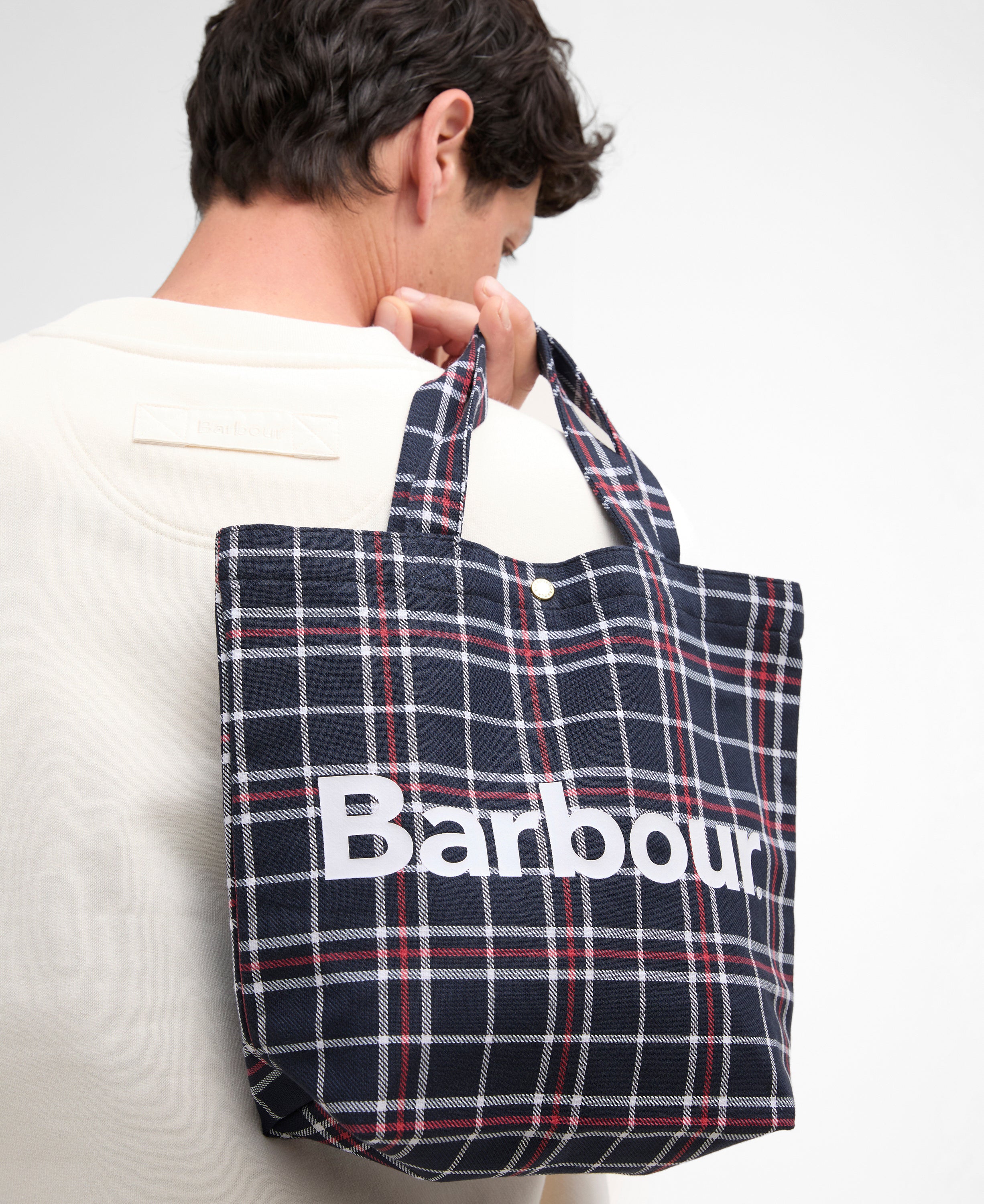 Barbour Navy/Red Check Mini Telfield Tartan Tote #Colour_Navy/Red Check