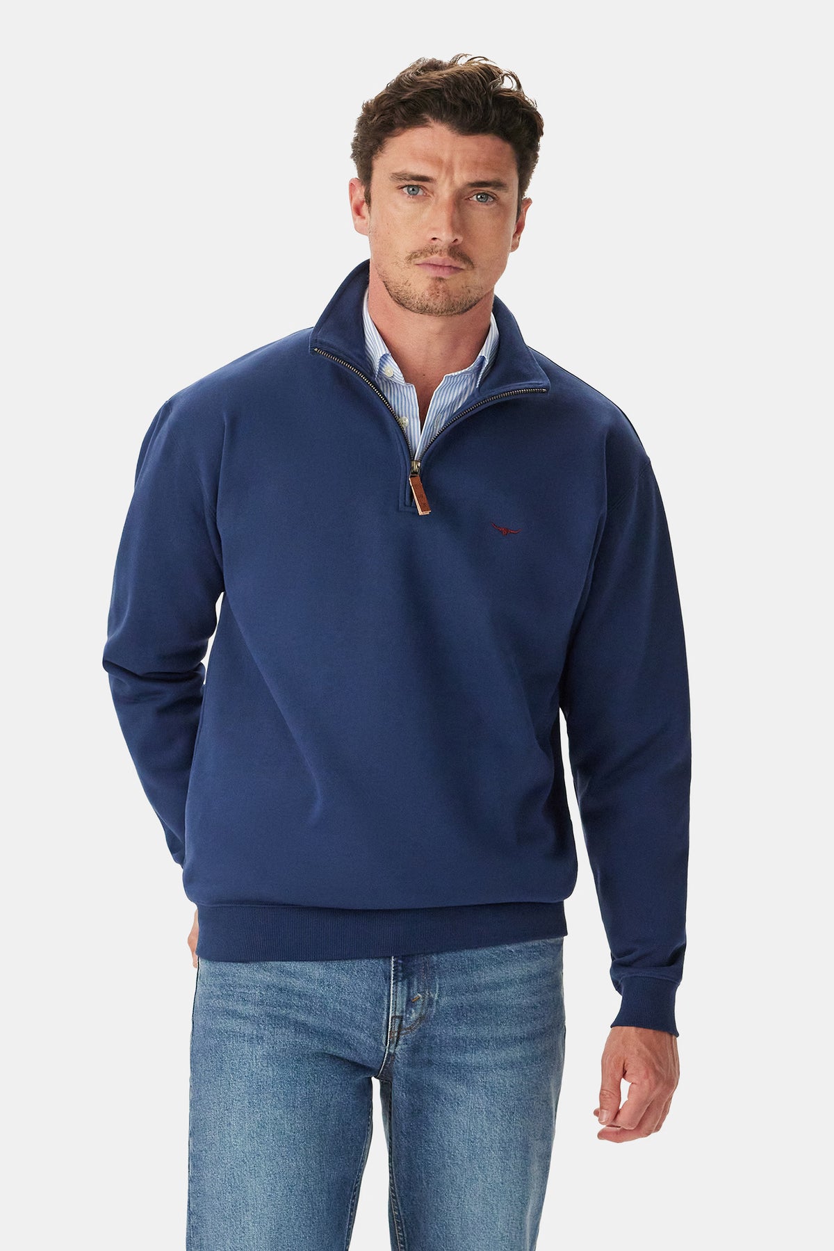 R.M. Williams Mulyungarie 1/4 Zip Sweatshirt #Colour_Vintage Blue