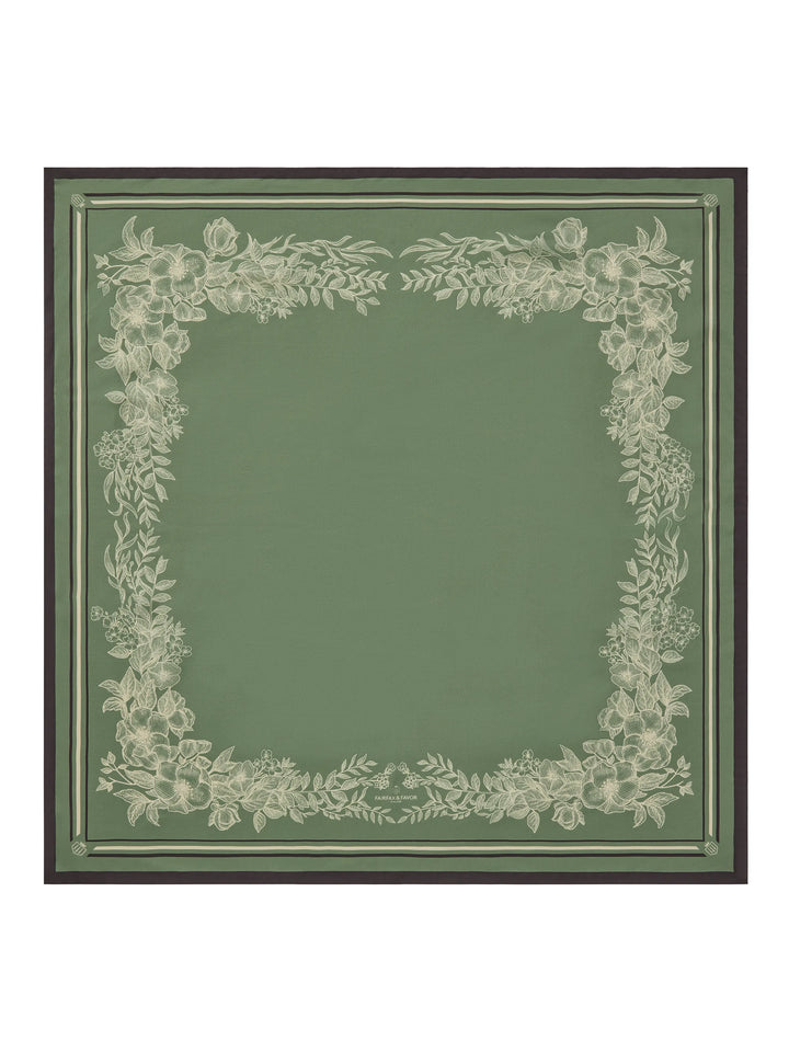 Fairfax & Favor Green/Off White/Black Mannington Silk Scarf #Colour_Green/Off White/Black