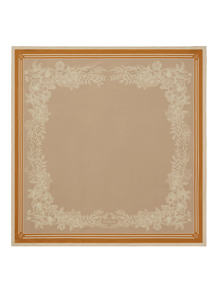 Fairfax & Favor Beige/Off White/Orange Mannington Silk Scarf #Colour_Beige/Off White/Orange