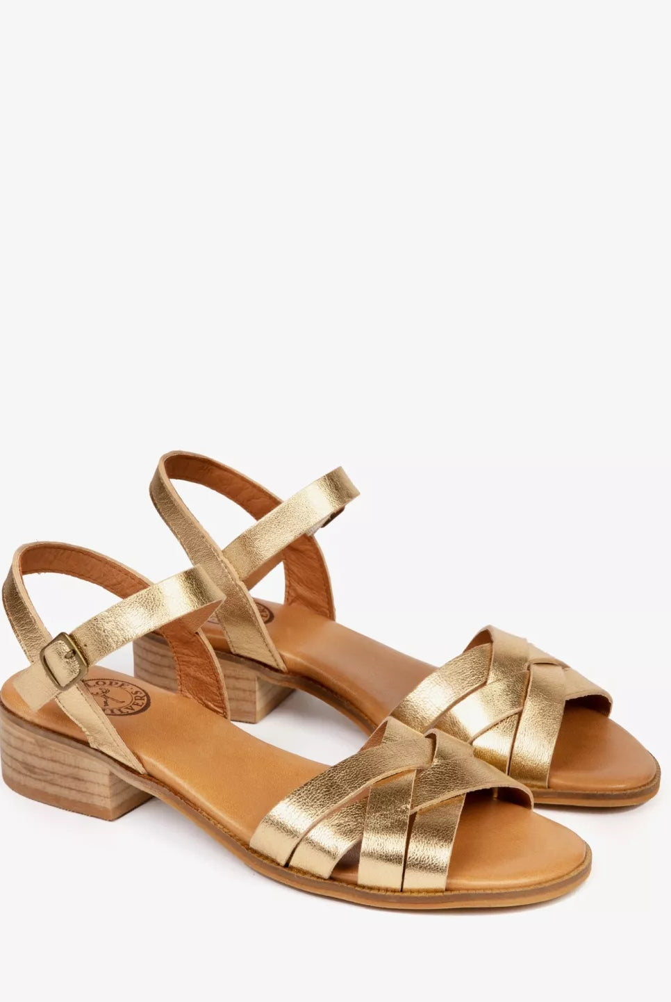 Penelope Chilvers Gold Heeled Shepherdess Metalic Leather Sandal #Colour_Gold