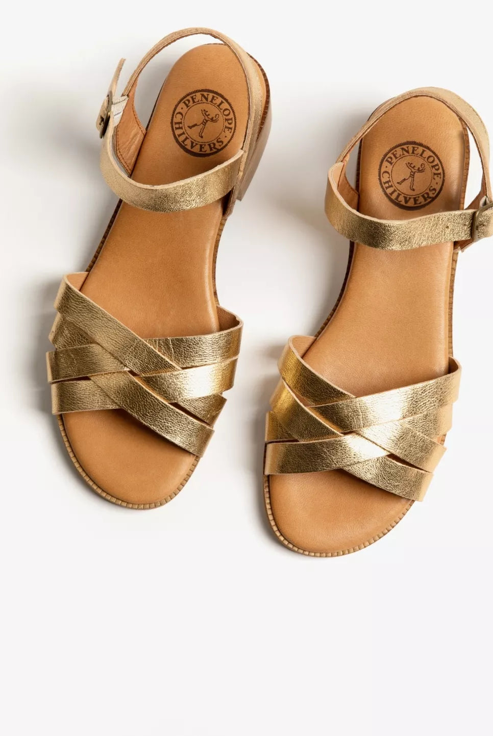 Penelope Chilvers Gold Heeled Shepherdess Metalic Leather Sandal #Colour_Gold