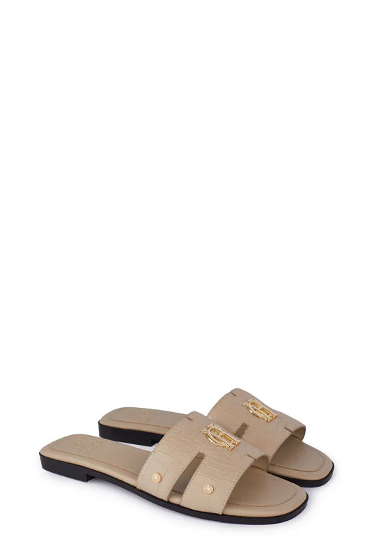 Holland Cooper Monogram Slides #Colour_Taupe Croc