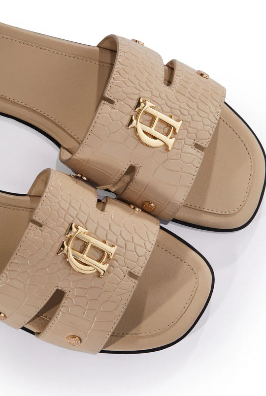 Holland Cooper Monogram Slides #Colour_Taupe Croc