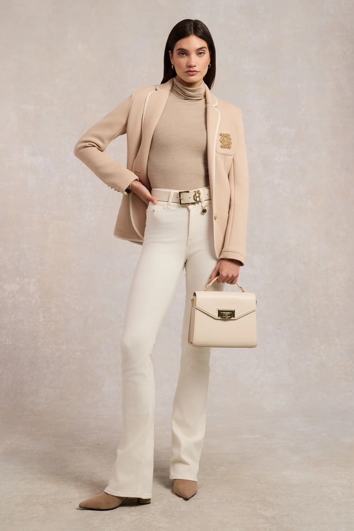Holland Cooper High Rise Flared Jean #Colour_Oatmeal