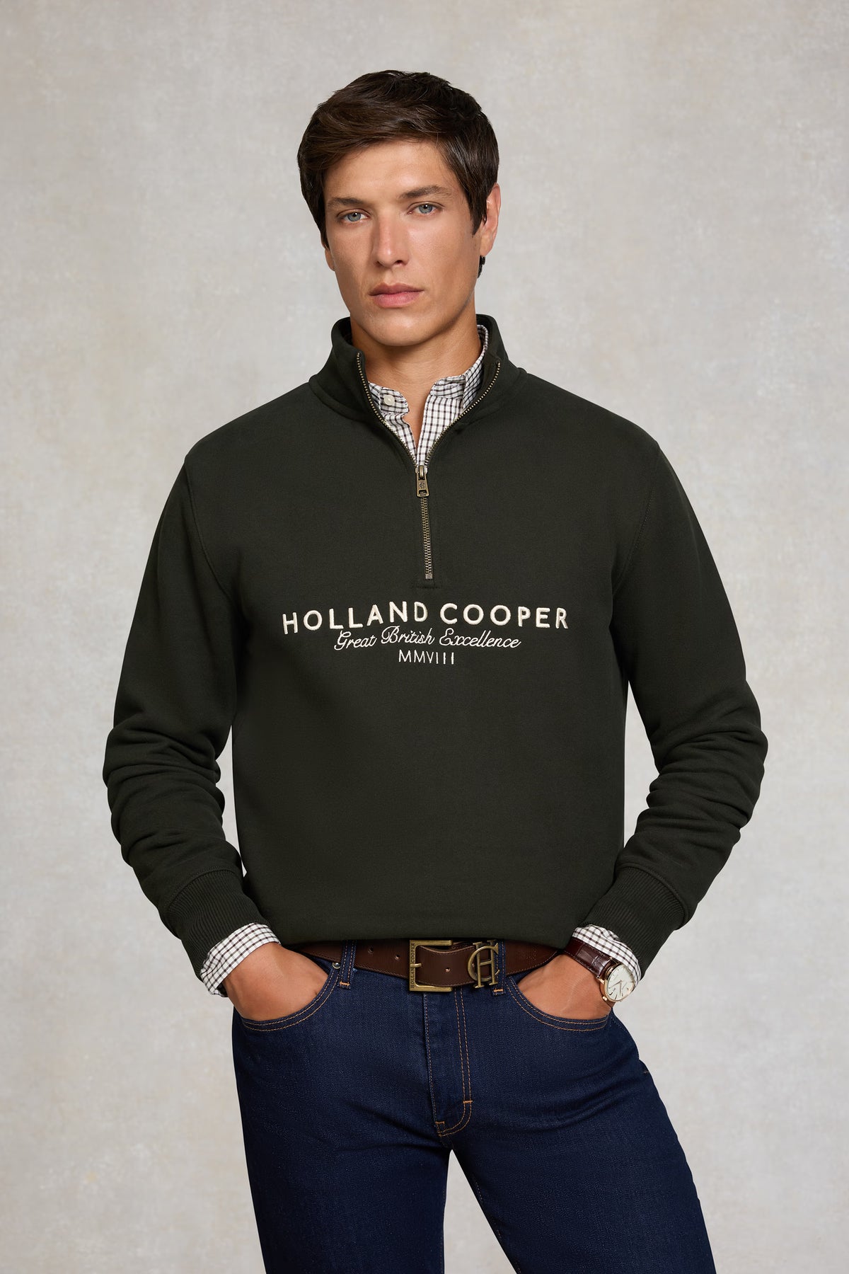 Holland Cooper Sporting Goods Zip Henley (Men's) #Colour_Racing Green