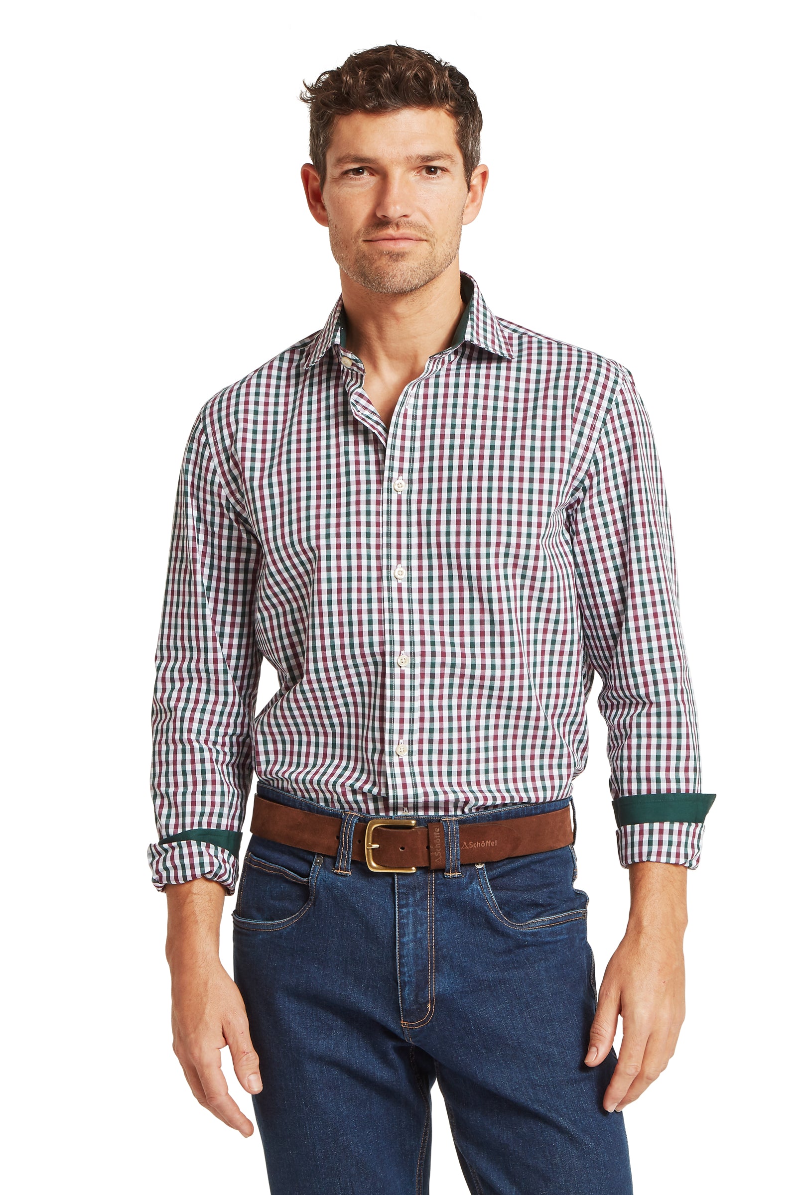 Schoffel Hebden Tailored Shirt #Colour_Deep Pine/Burgundy