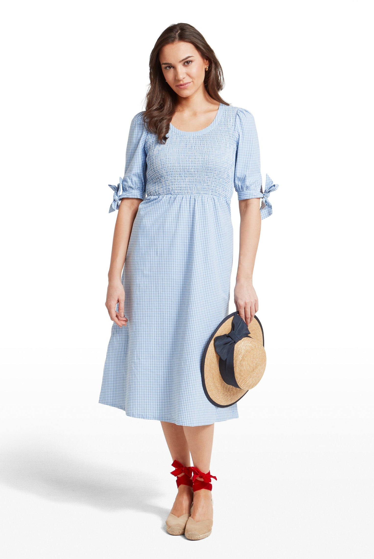 Schoffel Denim Blue Flora Gingham Dress #Colour_Denim Blue