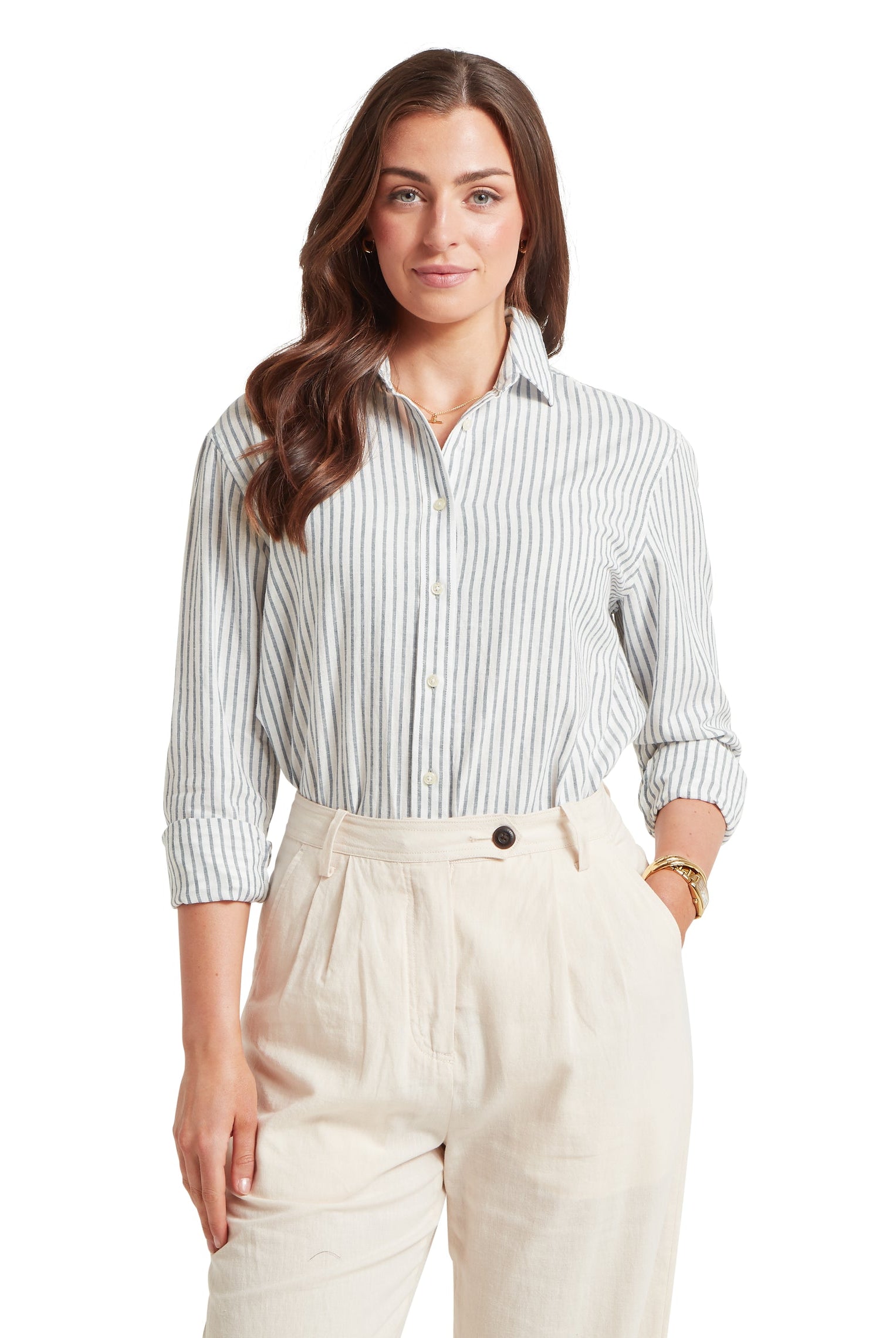 Schoffel Blue Stripe Salthouse Linen Shirt #Colour_Blue Stripe