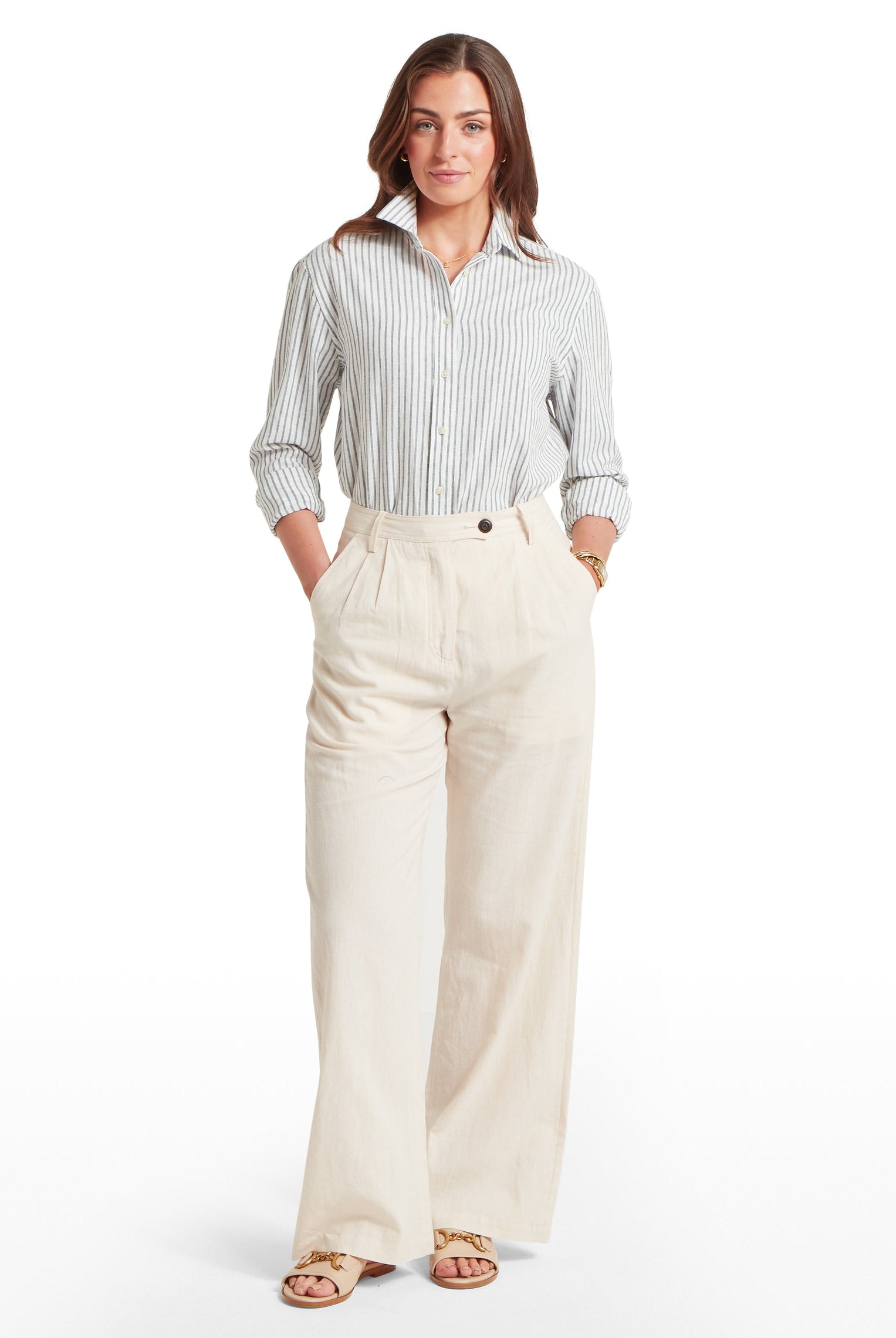 Schoffel Blue Stripe Salthouse Linen Shirt #Colour_Blue Stripe