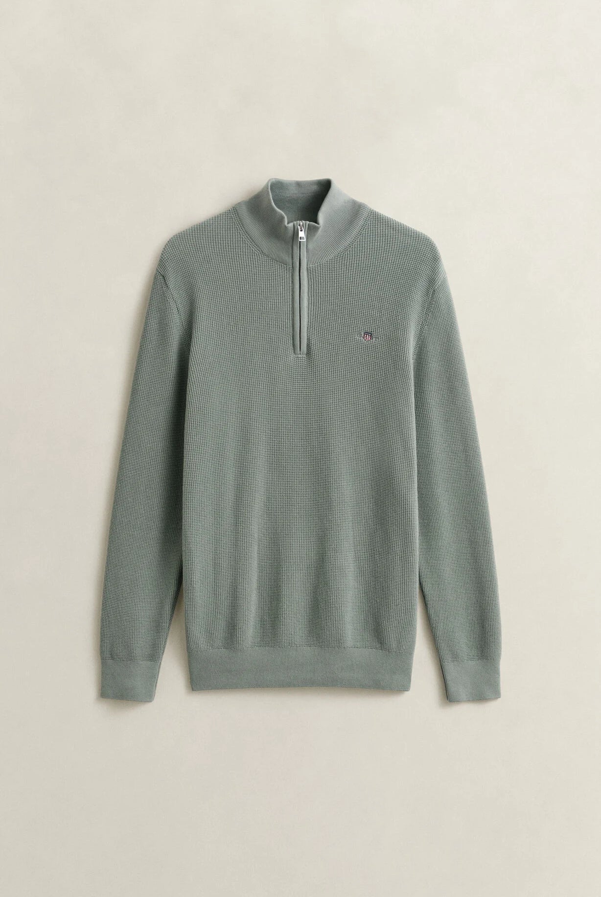 GANT Ceramic Grey Micro Textured Cotton Half Zip #Colour_Ceramic Grey