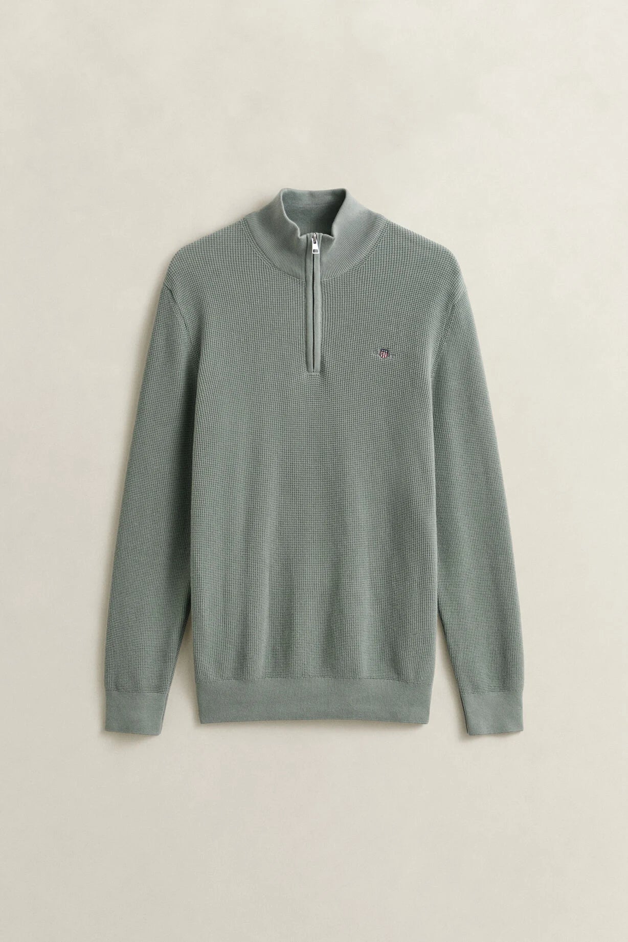 GANT Ceramic Grey Micro Textured Cotton Half Zip #Colour_Ceramic Grey