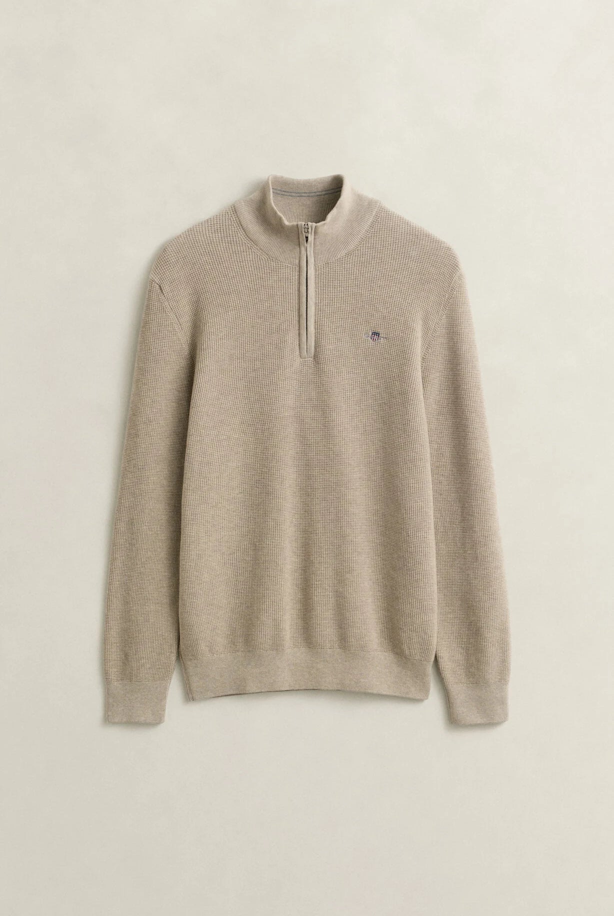 GANT Oat Melange Micro Textured Cotton Half Zip #Colour_Oat Melange