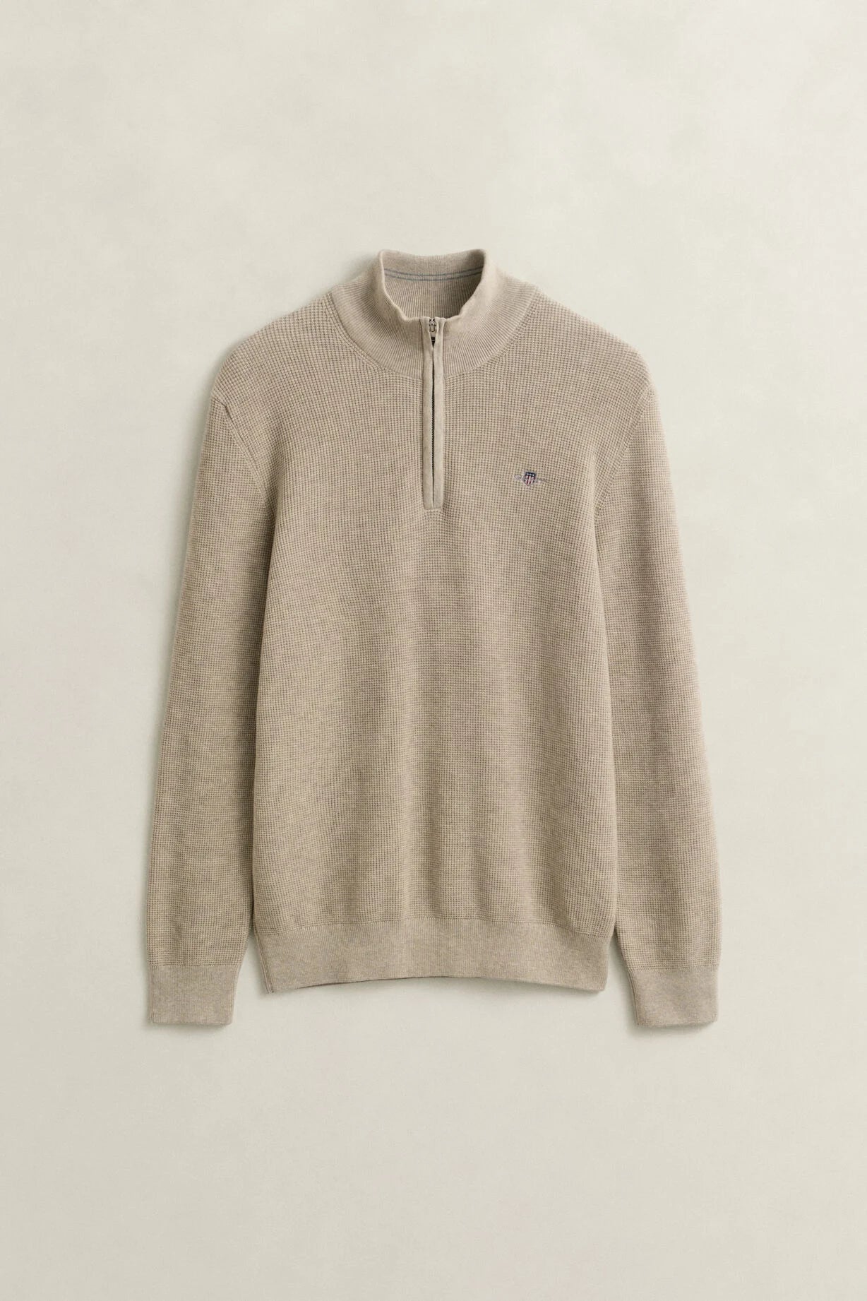 GANT Oat Melange Micro Textured Cotton Half Zip #Colour_Oat Melange