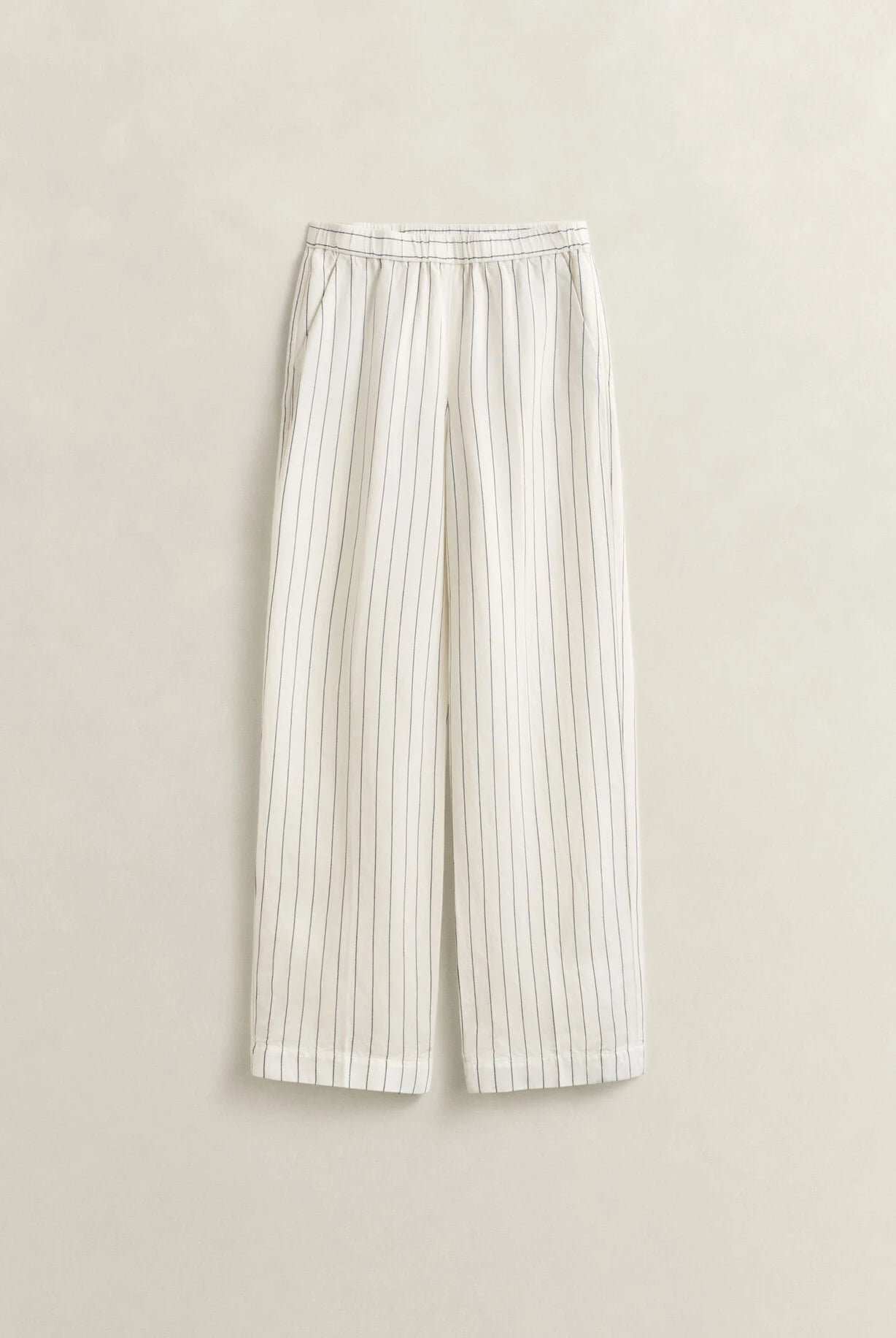 GANT Eggshell Striped Linen Blend Pull on Pants #Colour_Eggshell