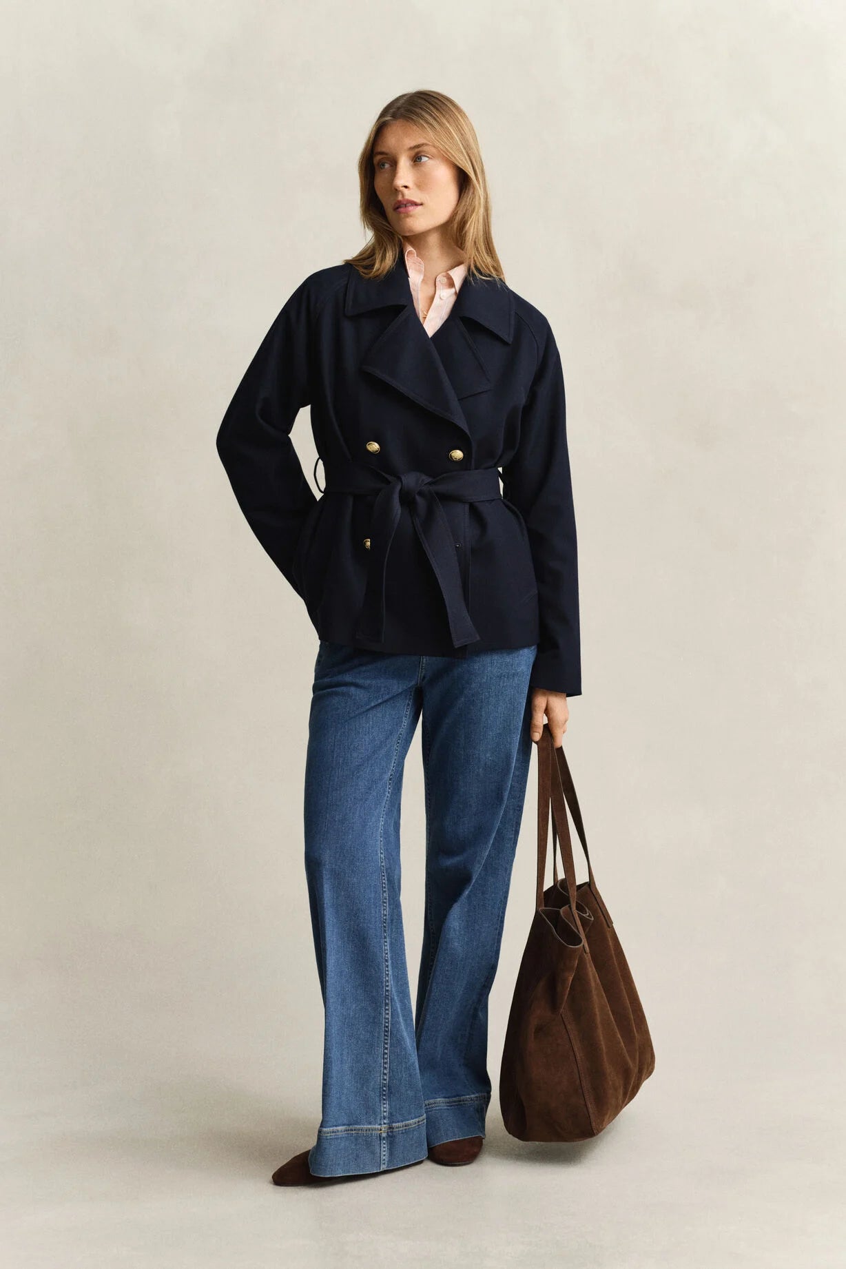 GANT Evening Blue Fluid Short Trench Coat #Colour_Evening Blue