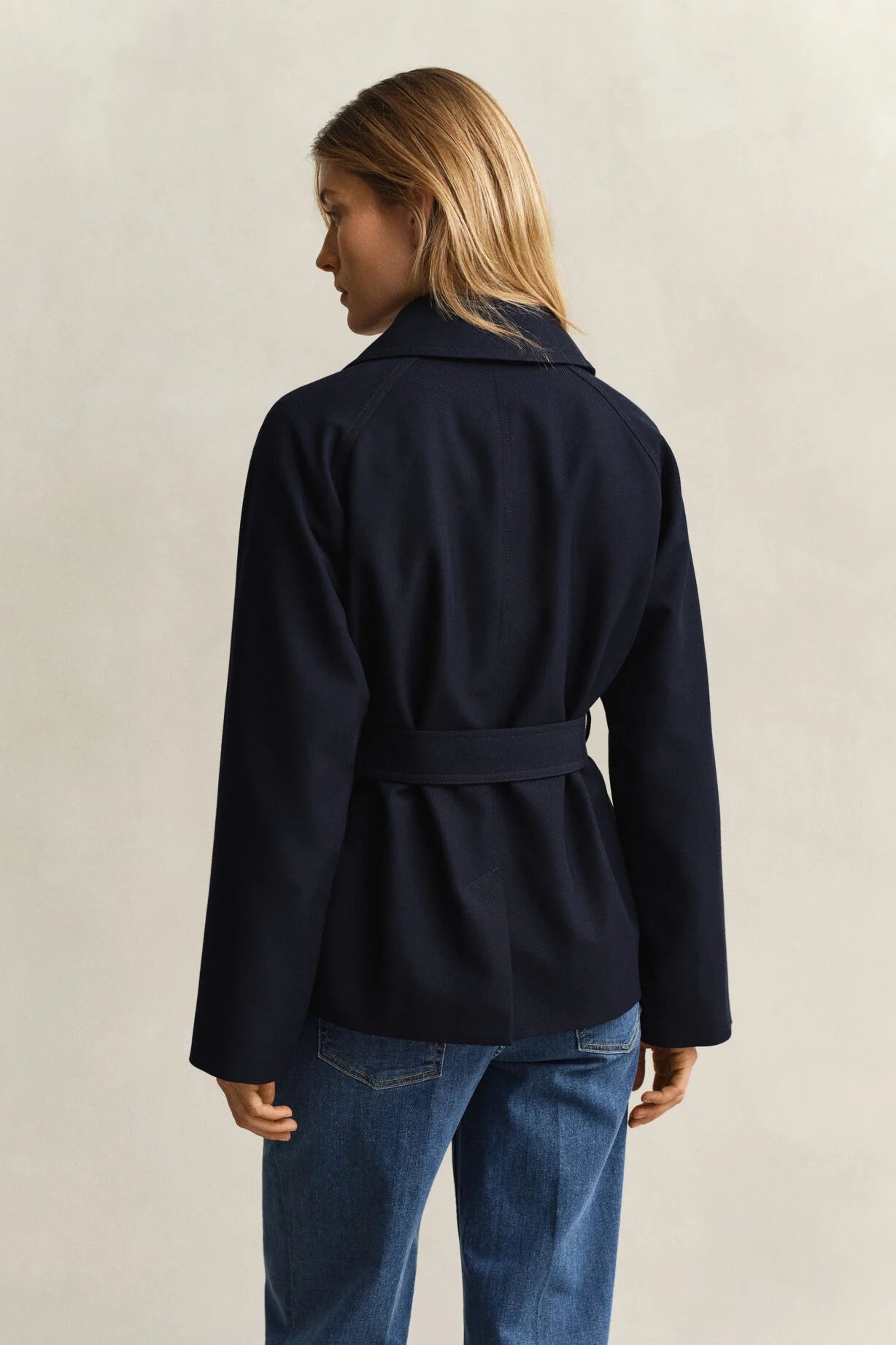 GANT Evening Blue Fluid Short Trench Coat #Colour_Evening Blue