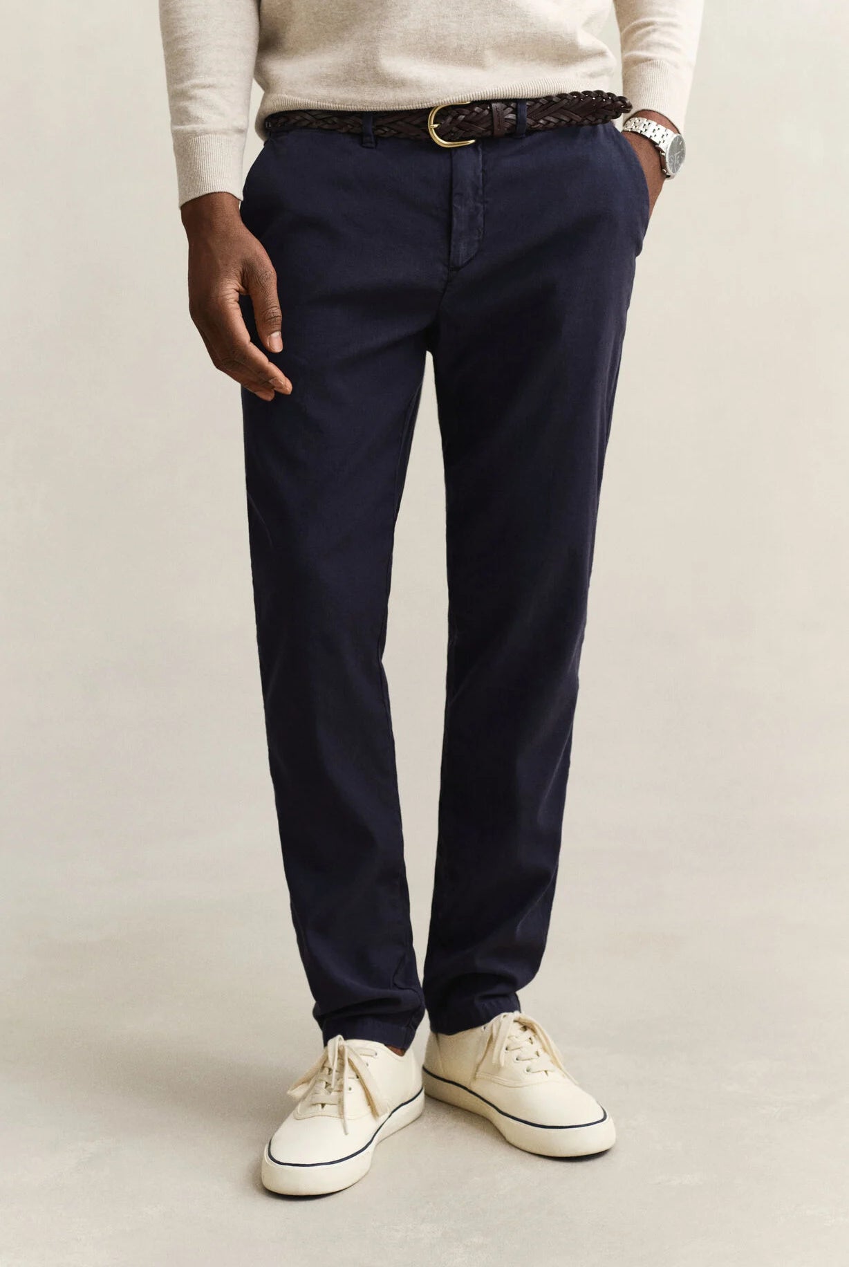 GANT Evening Blue Slim Cotton Linen Chino #Colour_Evening Blue