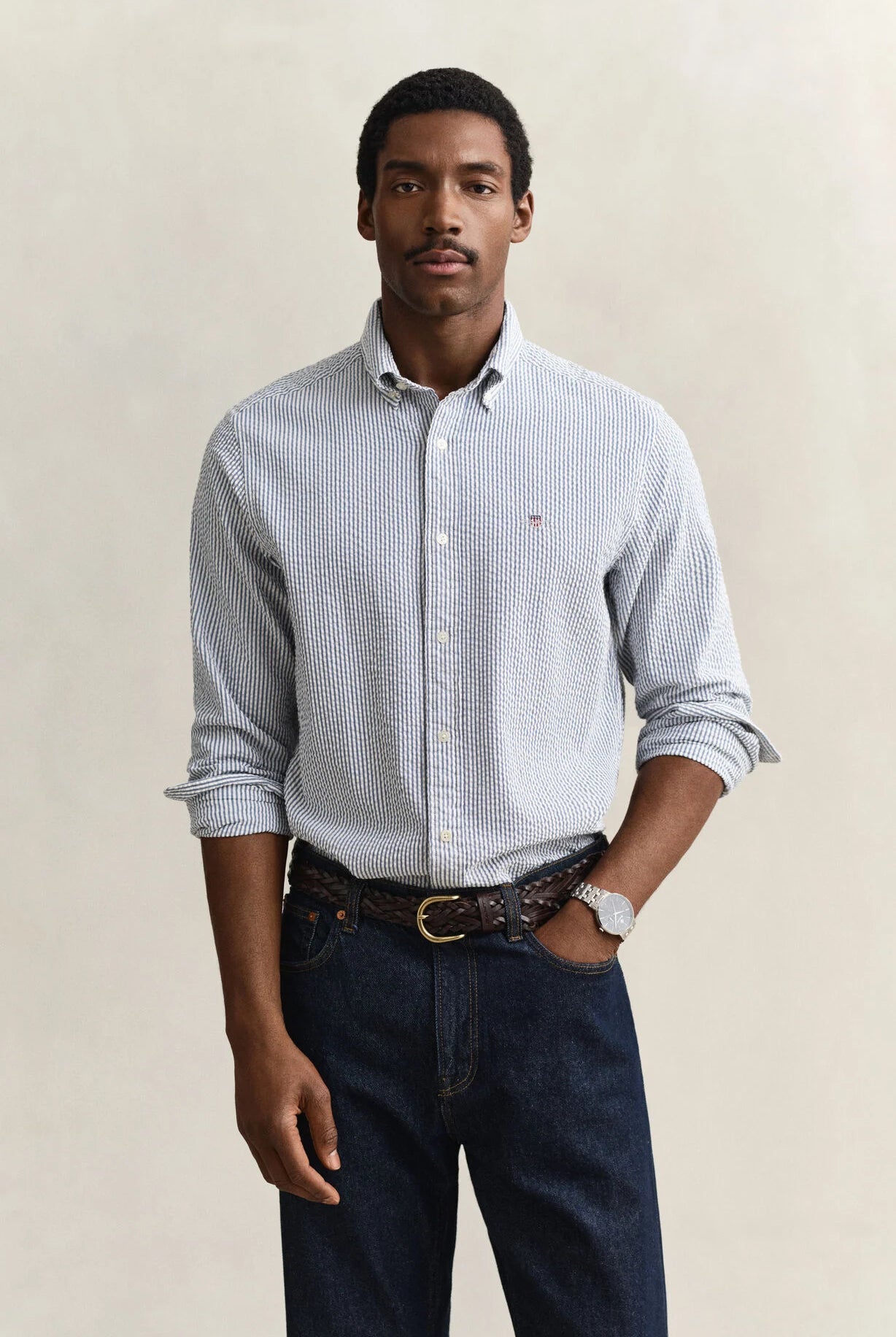 GANT Vintage Blue Reg Seersucker Stripe Shirt #Colour_Vintage Blue