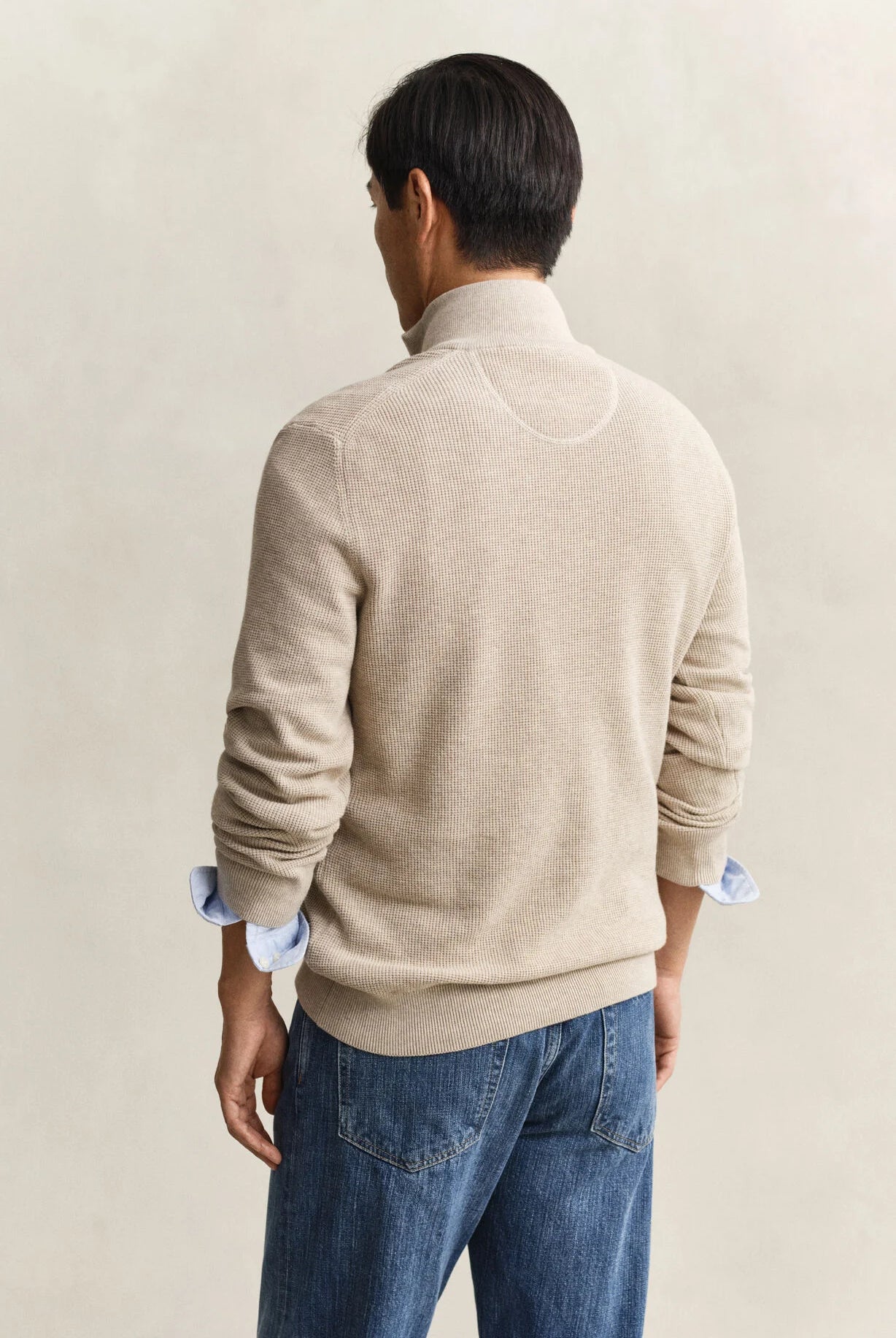 GANT Oat Melange Micro Textured Cotton Half Zip #Colour_Oat Melange