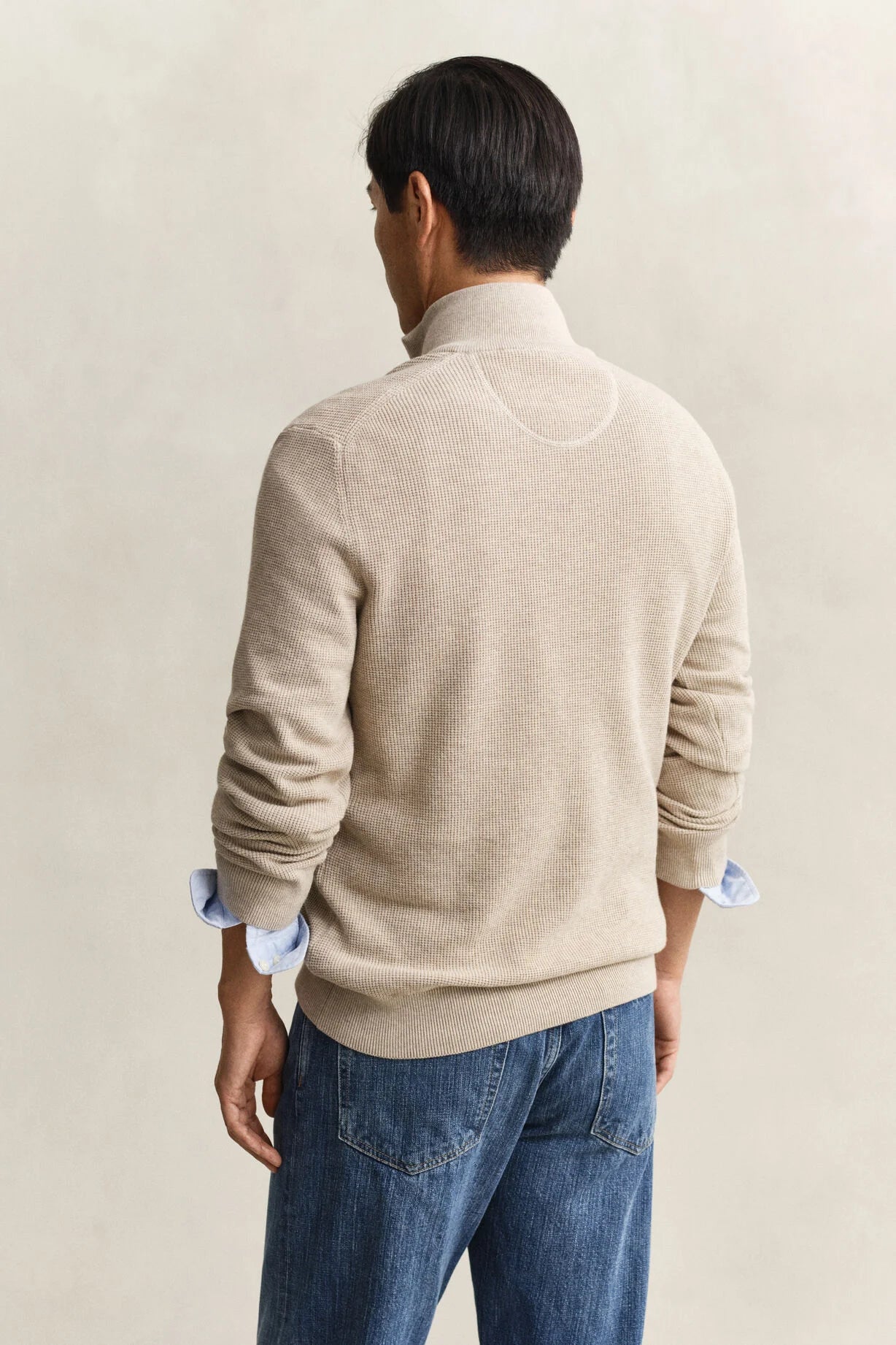 GANT Oat Melange Micro Textured Cotton Half Zip #Colour_Oat Melange