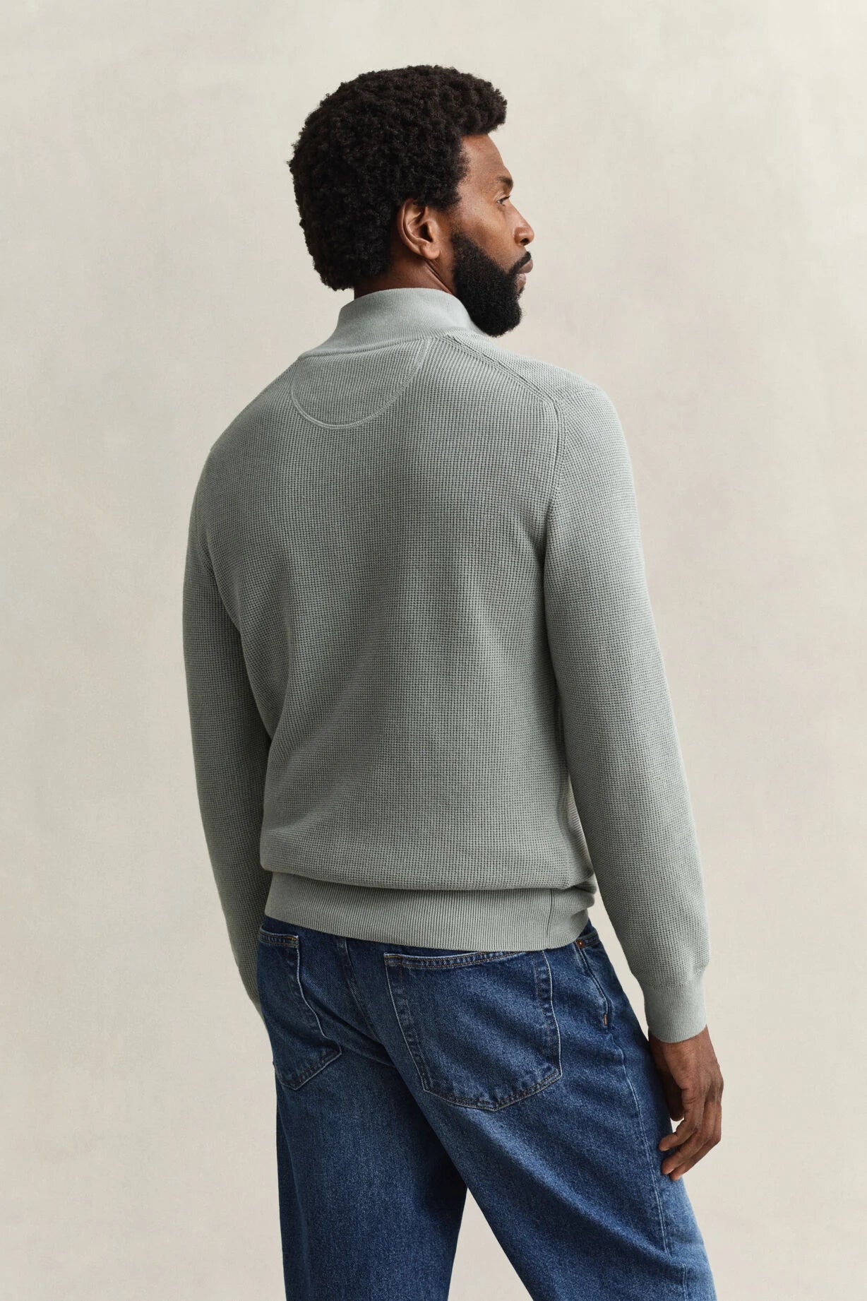 GANT Ceramic Grey Micro Textured Cotton Half Zip #Colour_Ceramic Grey
