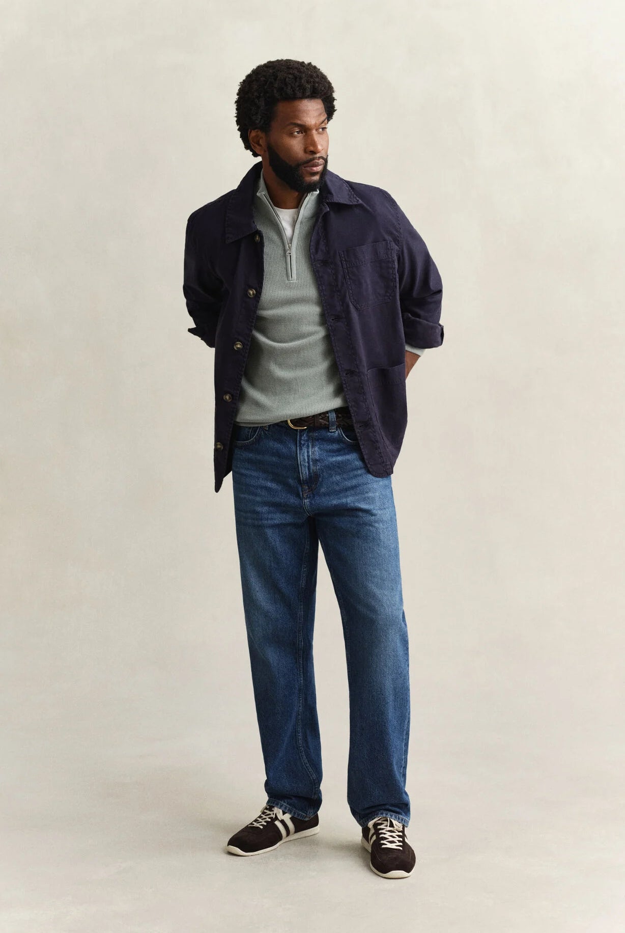 GANT Ceramic Grey Micro Textured Cotton Half Zip #Colour_Ceramic Grey