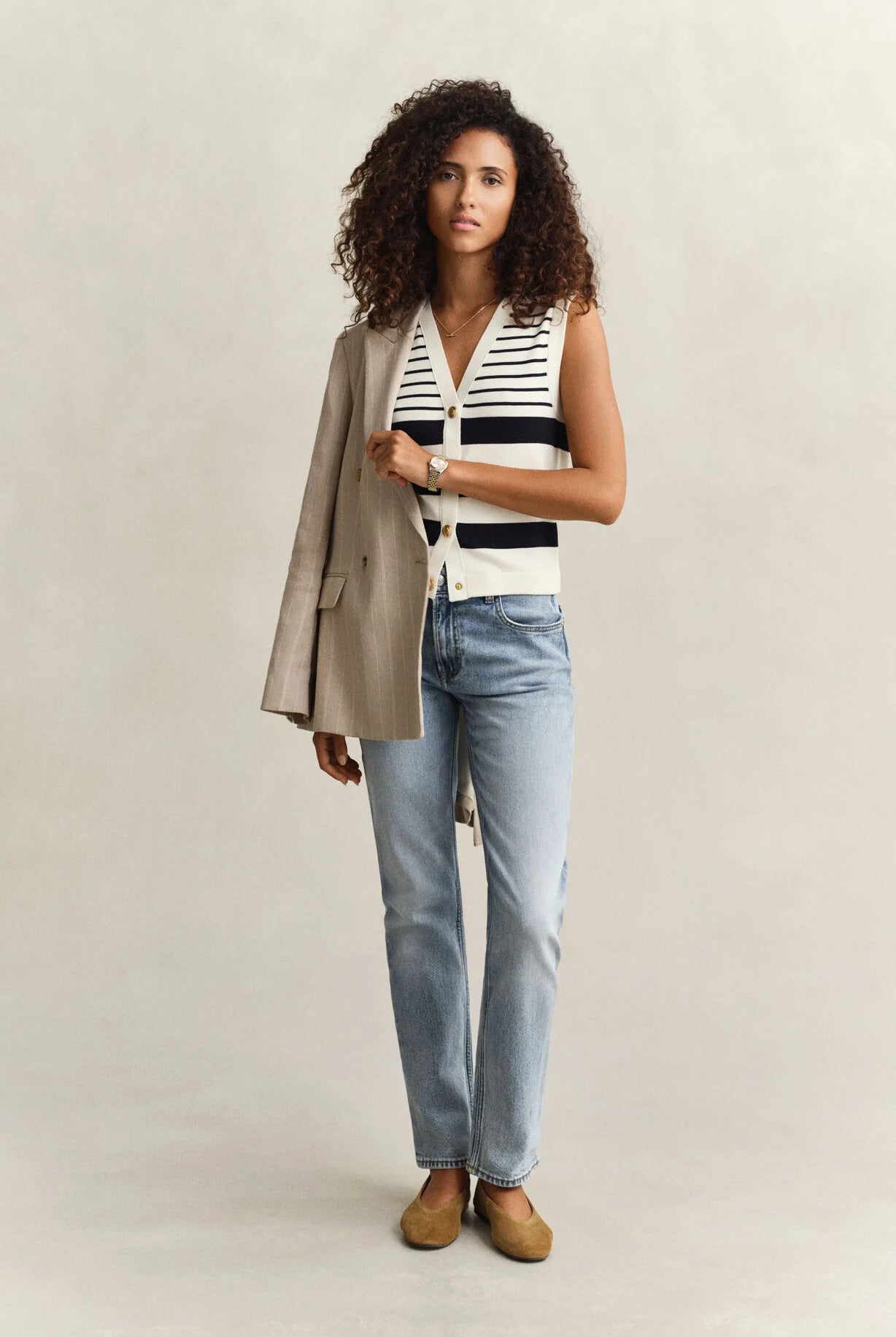 GANT Eggshell Striped Knit Vest #Colour_Eggshell