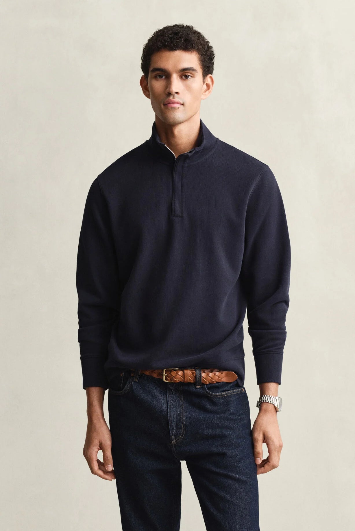 GANT Evening Blue Light Sacker Half Zip #Colour_Evening Blue