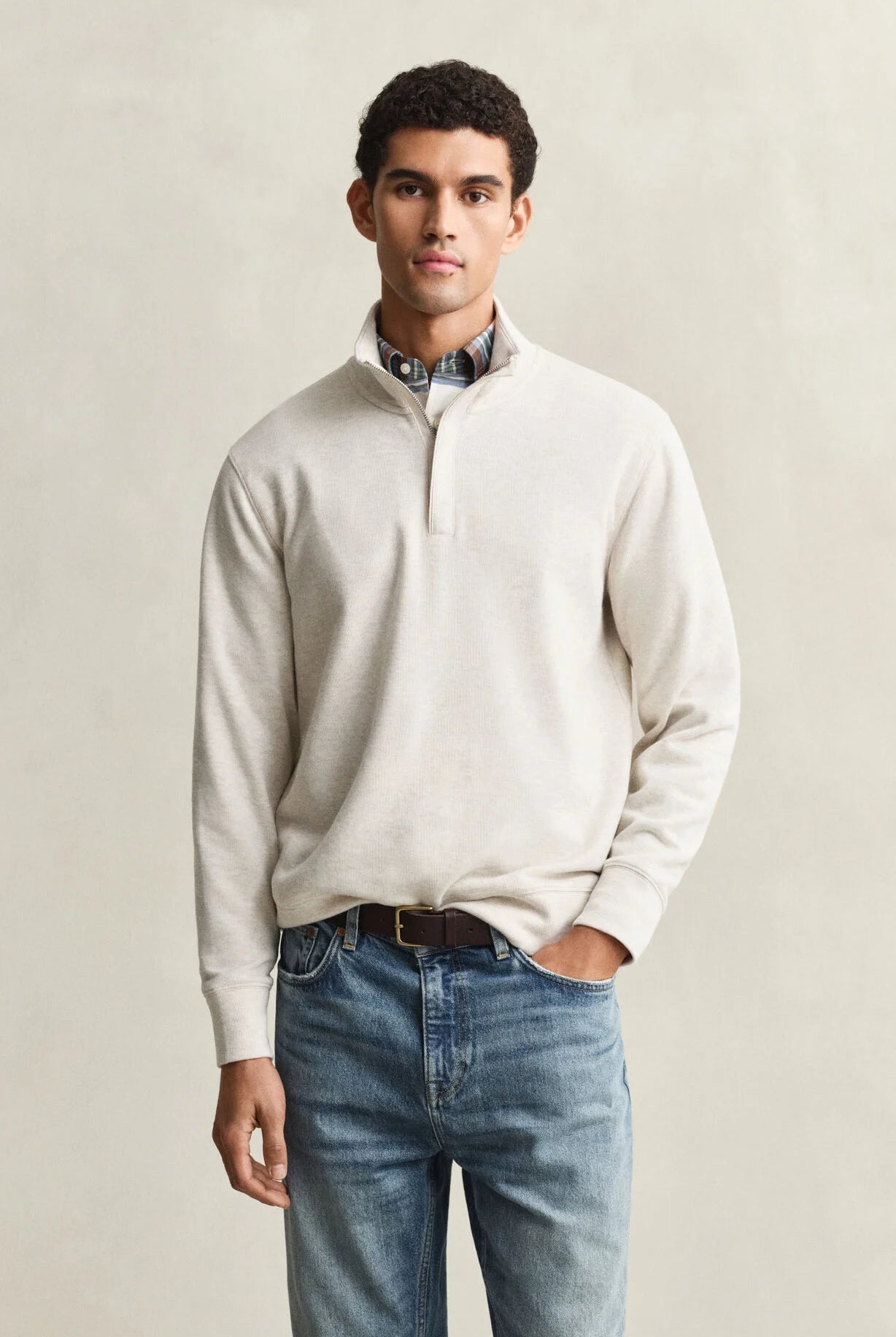 GANT Seed Melange Light Sacker Half Zip #Colour_Seed Melange