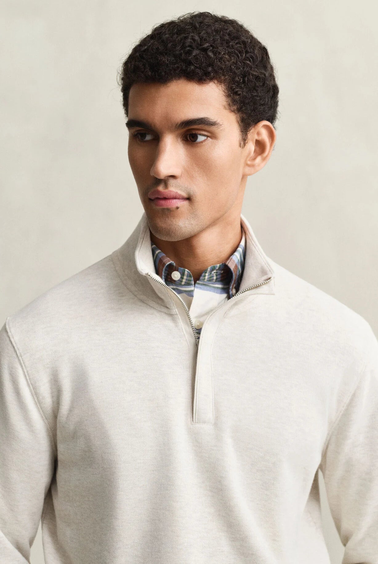 GANT Seed Melange Light Sacker Half Zip #Colour_Seed Melange
