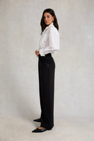 Holland Cooper Black Pleated Wide Leg Trouser #Colour_Black