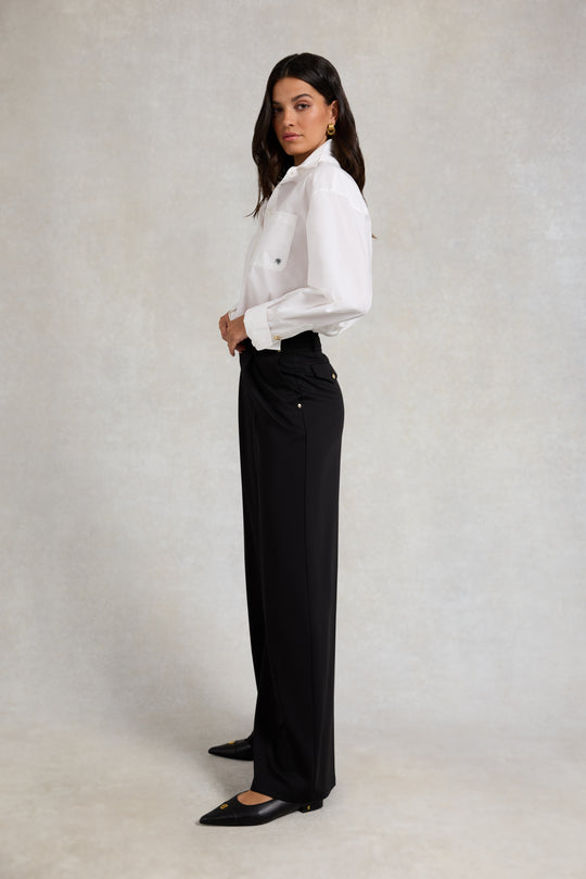 Holland Cooper Black Pleated Wide Leg Trouser #Colour_Black