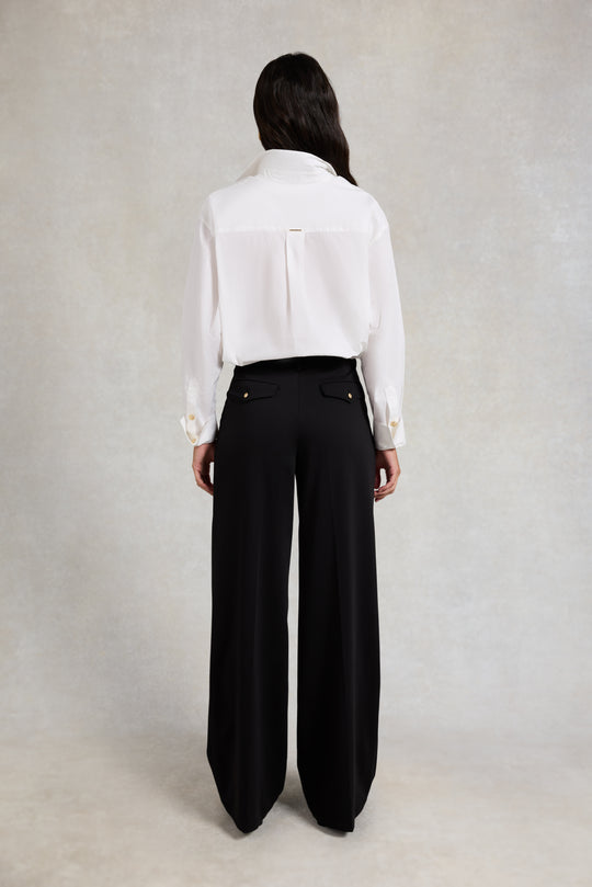 Holland Cooper Black Pleated Wide Leg Trouser #Colour_Black