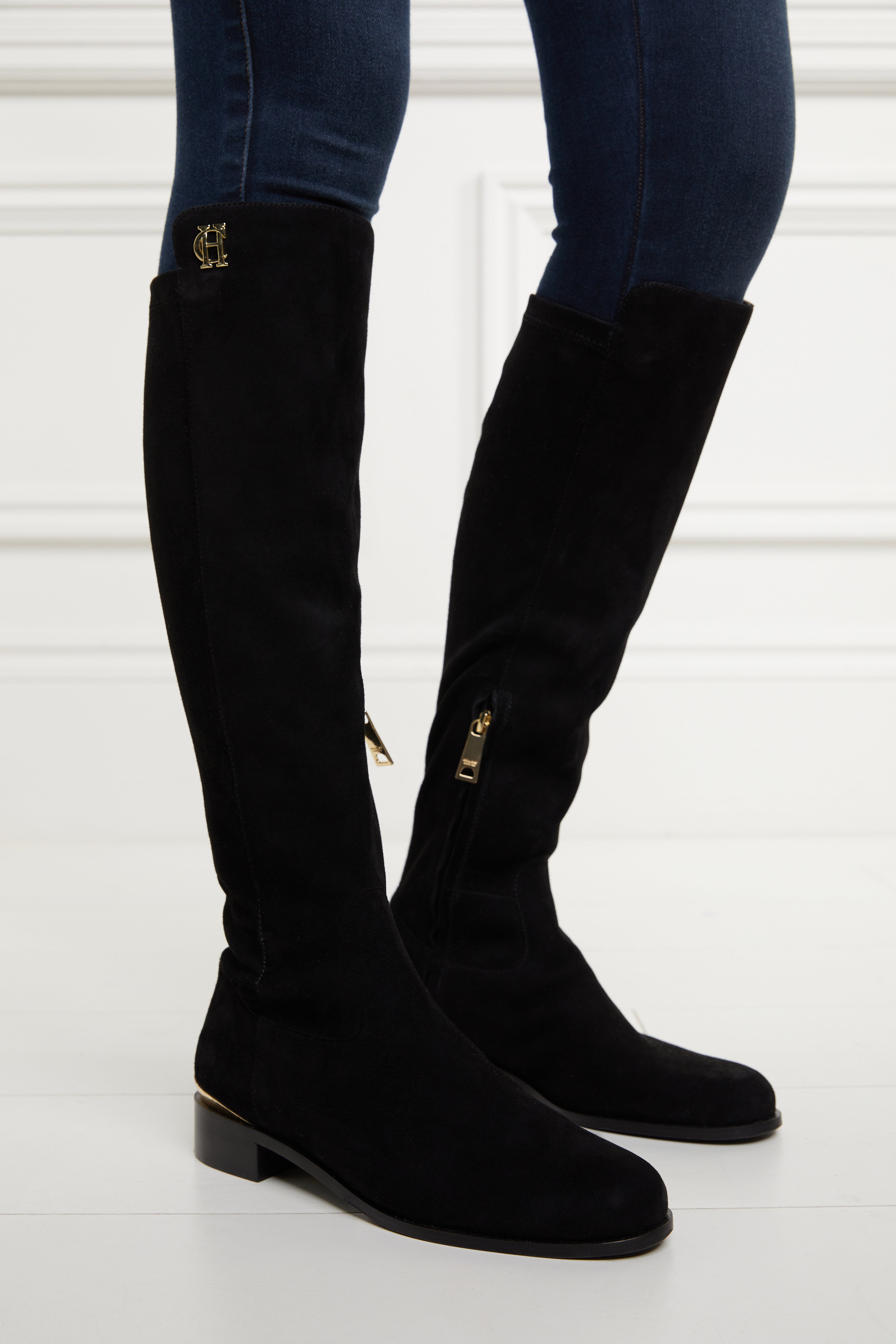 Holland Cooper Black Albany Knee Boot #Colour_Black