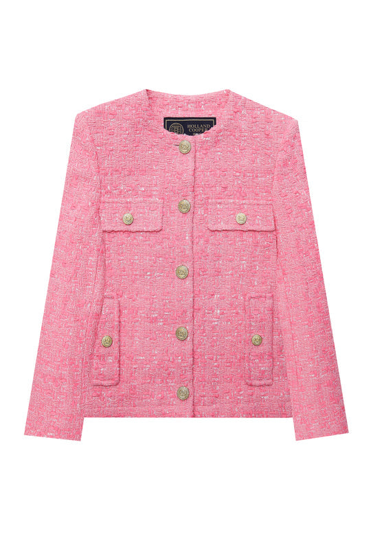 Holland Cooper Pink Pop Boucle Chelsea Jacket Boucle #Colour_Pink Pop Boucle